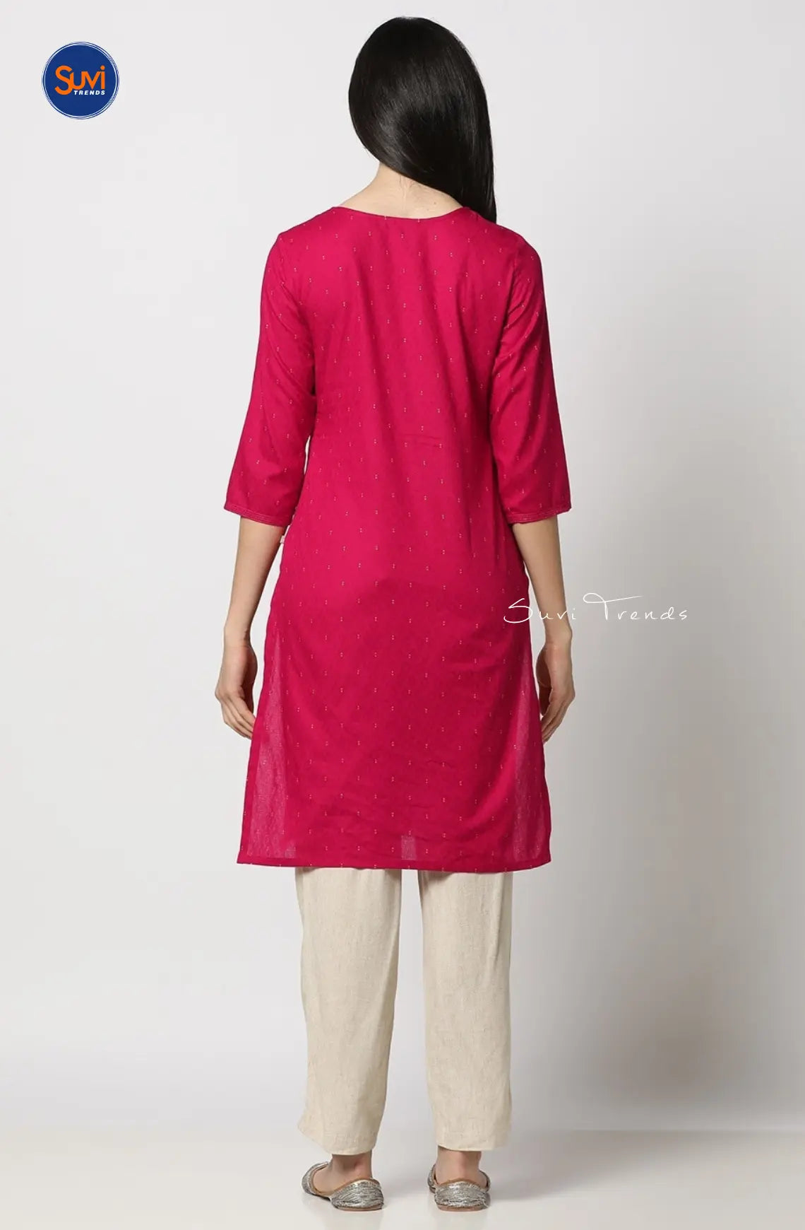 Cotton Pintuck Straight Kurta - Magenta