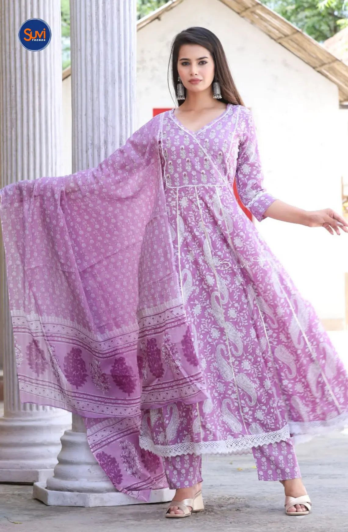 Cotton Printed Anarkali Suit Set