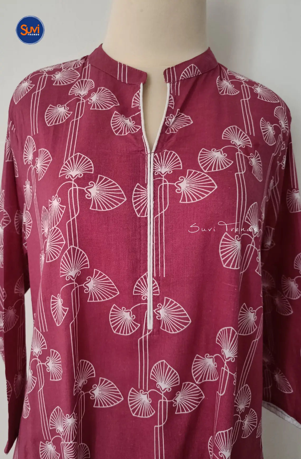 Cotton Printed Straight Kurta - Maroon