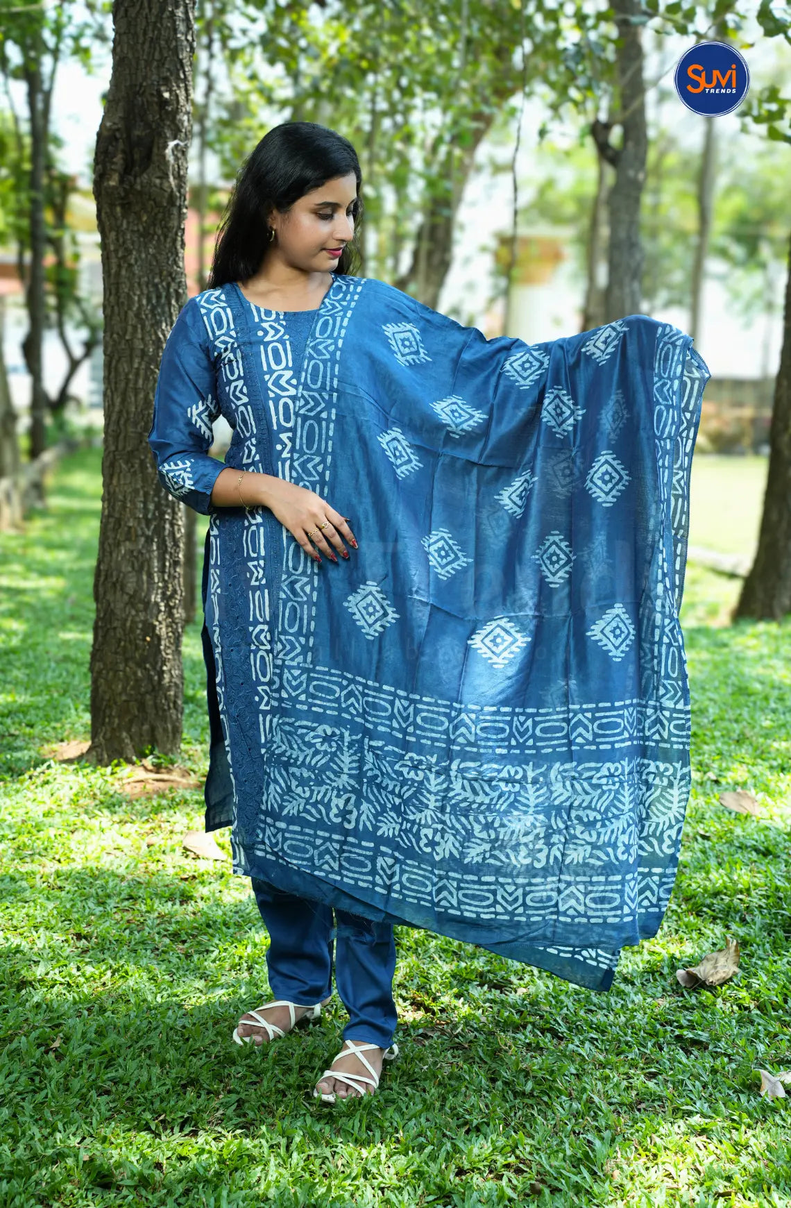 Cotton Printed Suit Set with Dupatta - Blue