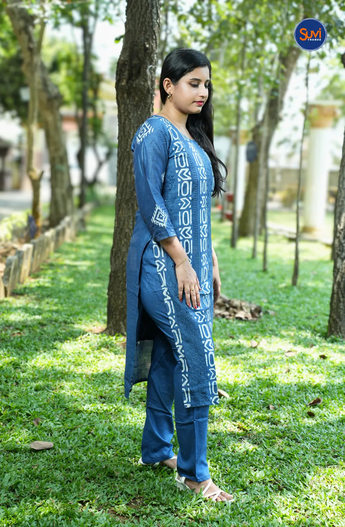 Cotton Printed Suit Set with Dupatta - Blue
