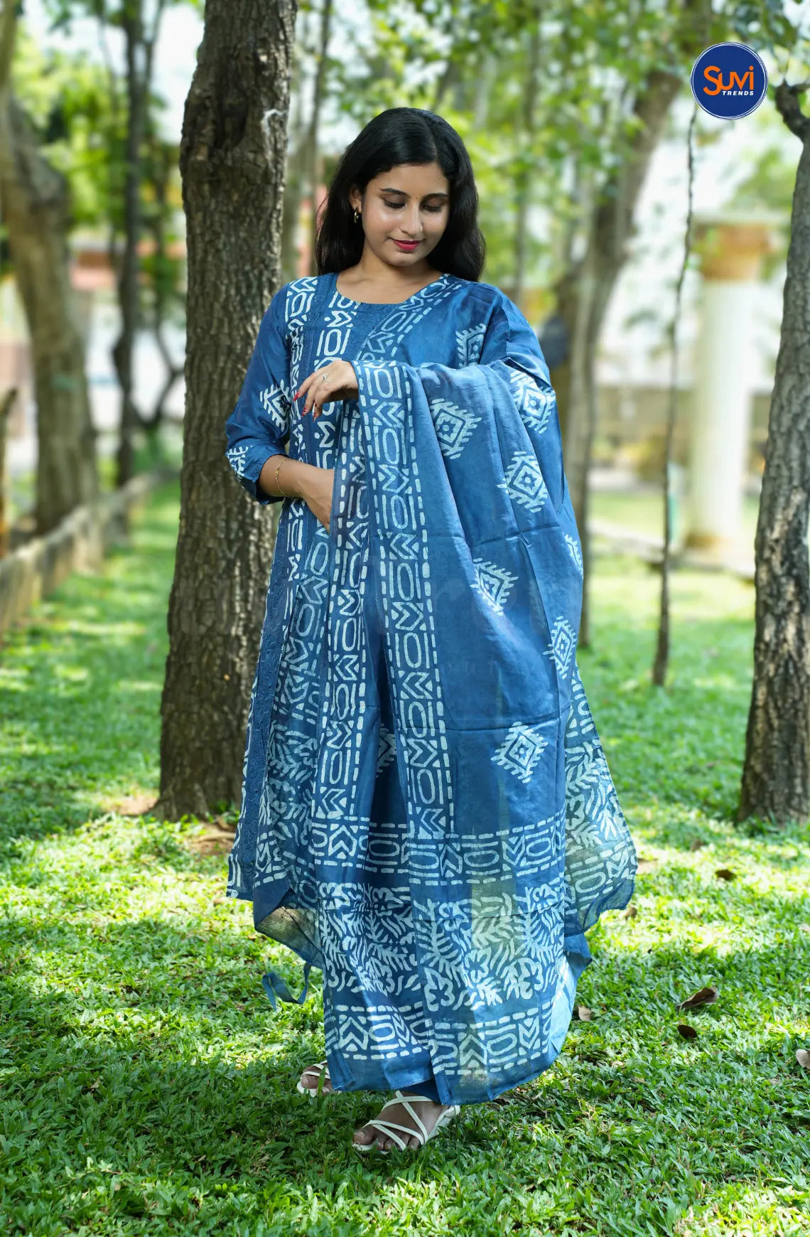 Cotton Printed Suit Set with Dupatta - Blue