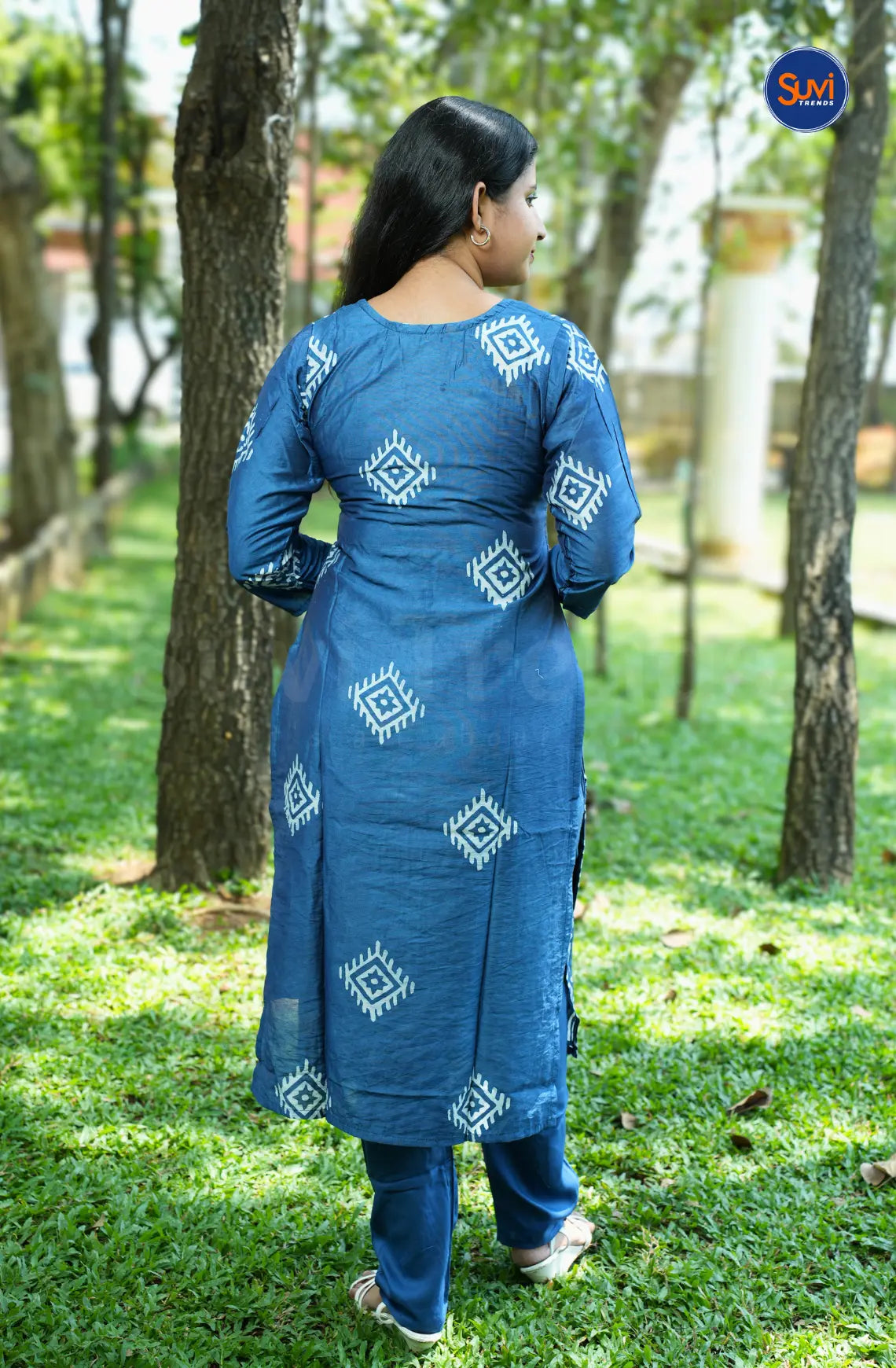 Cotton Printed Suit Set with Dupatta - Blue