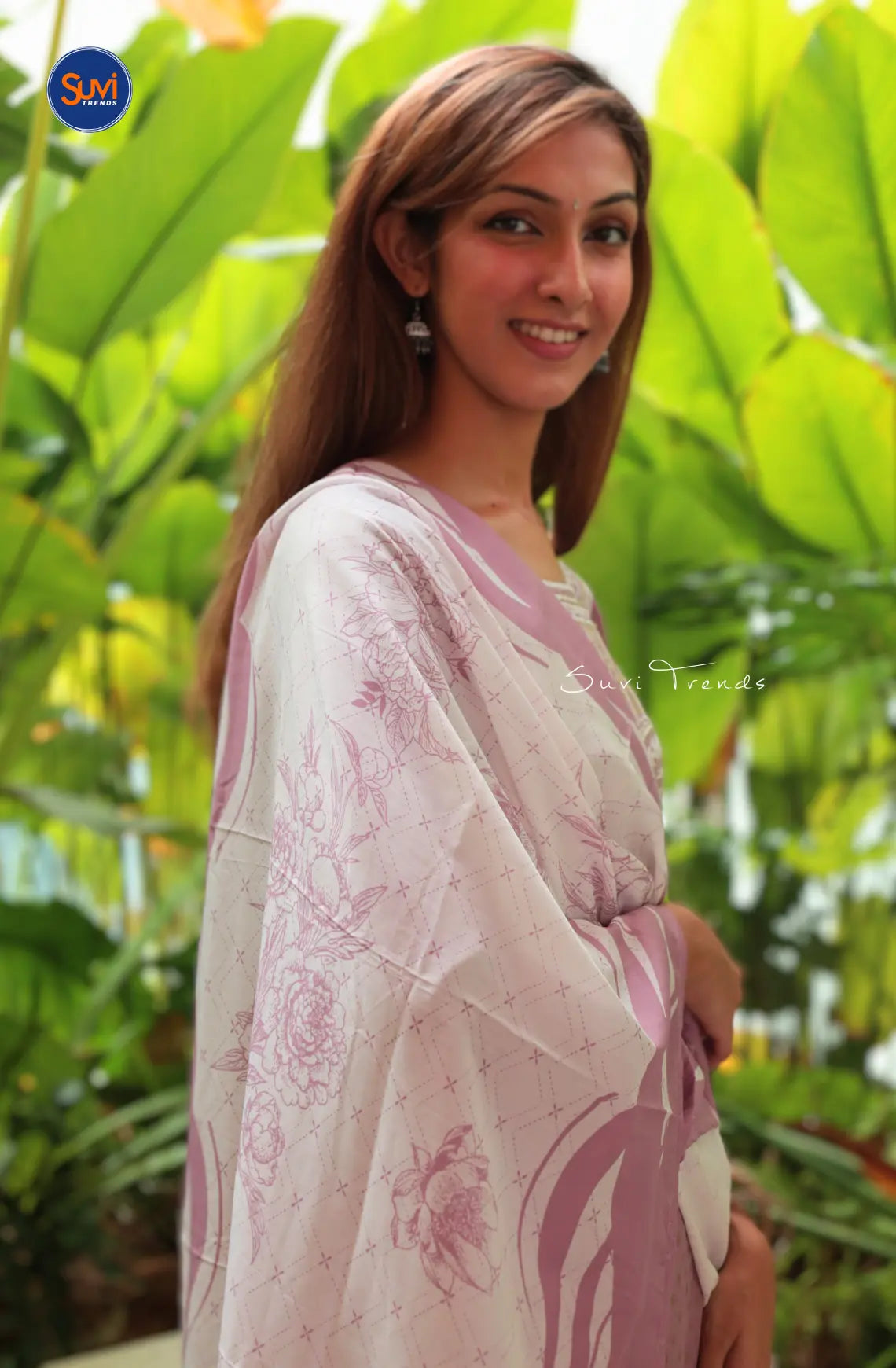 Embroidered Suit Set with Sequence Work - Lavender