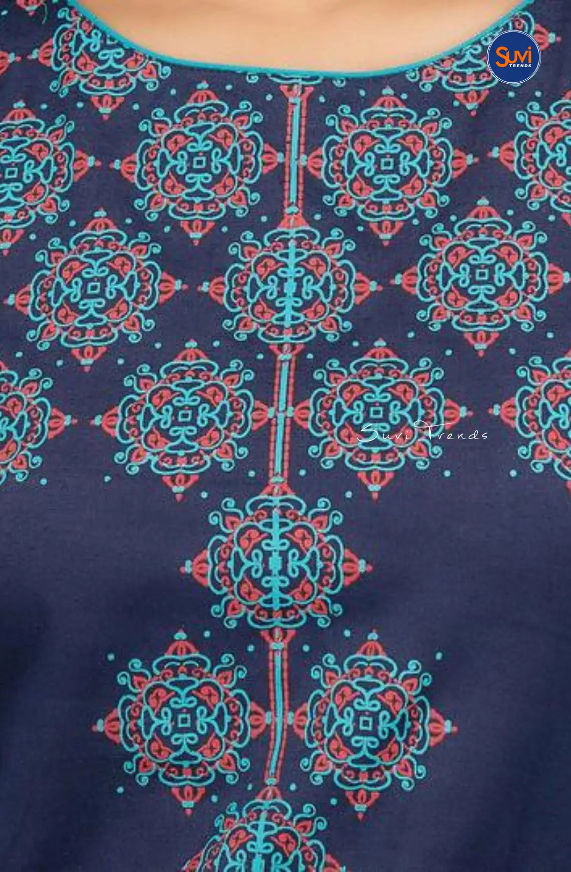 Ethnic Printed Short Top - Navy Blue