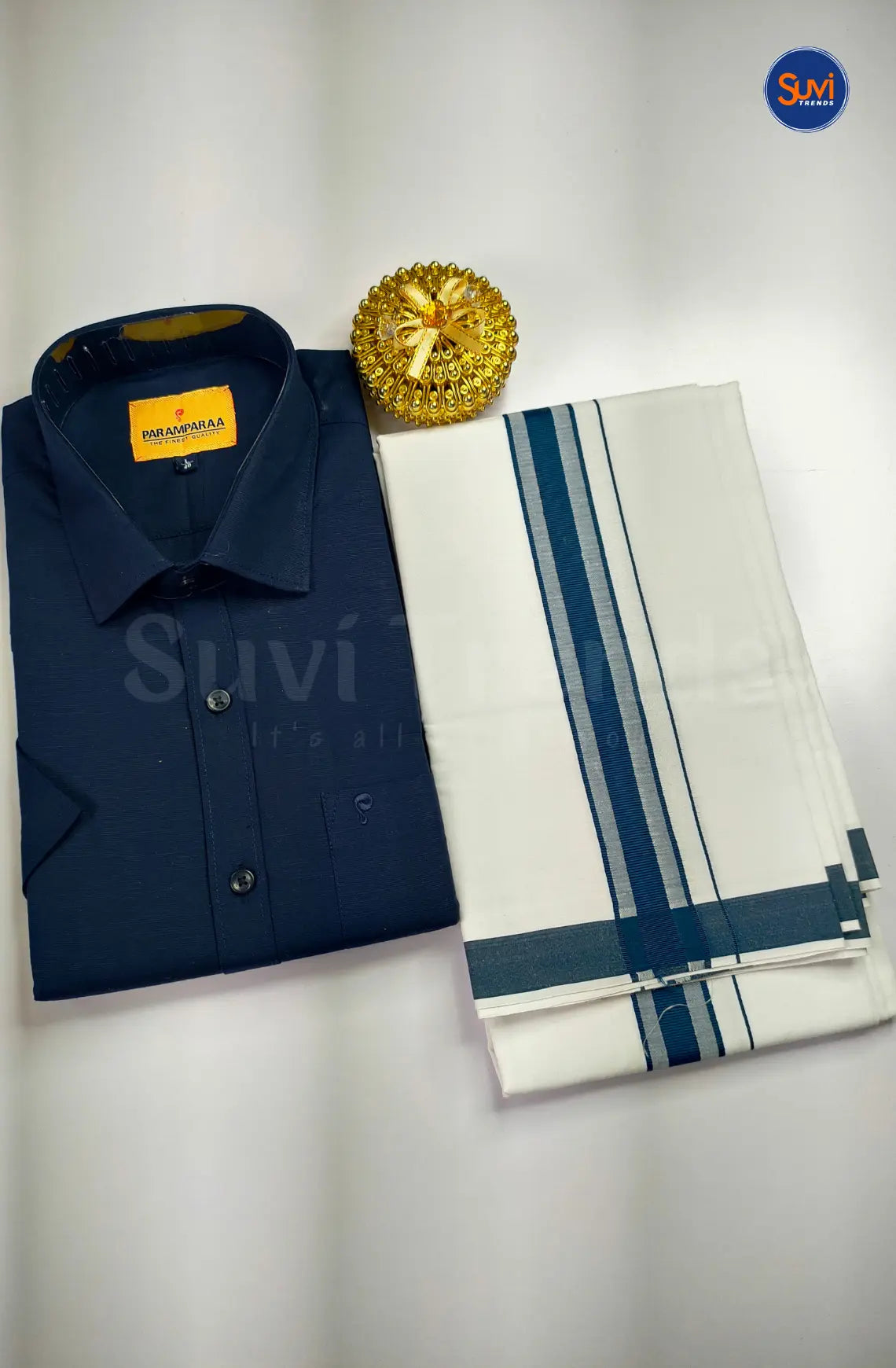 Indo Organic Men's Cotton Shirt And Dhoti Set - Blue