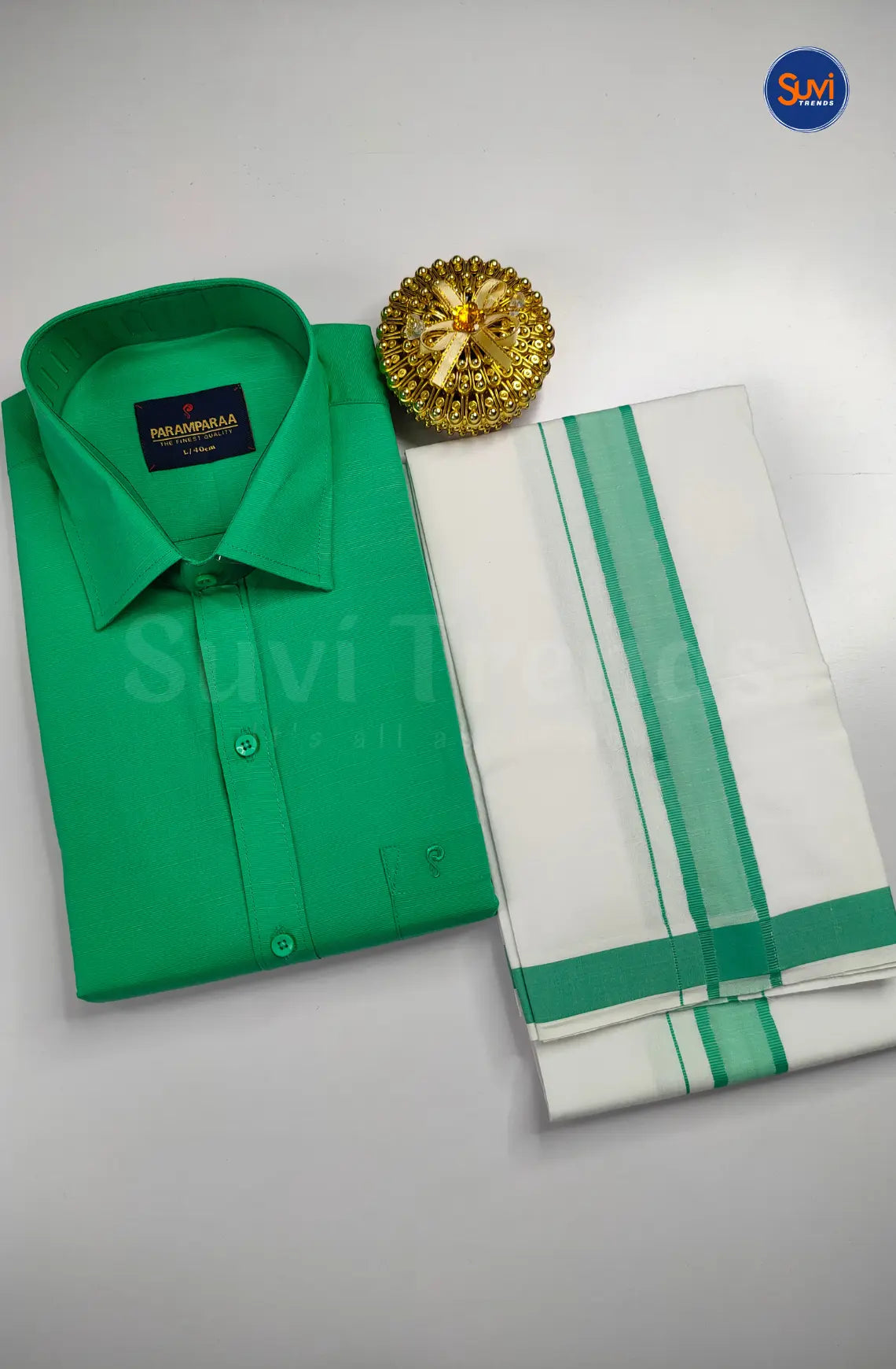 Indo Organic Men's Cotton Shirt And Dhoti Set - Green