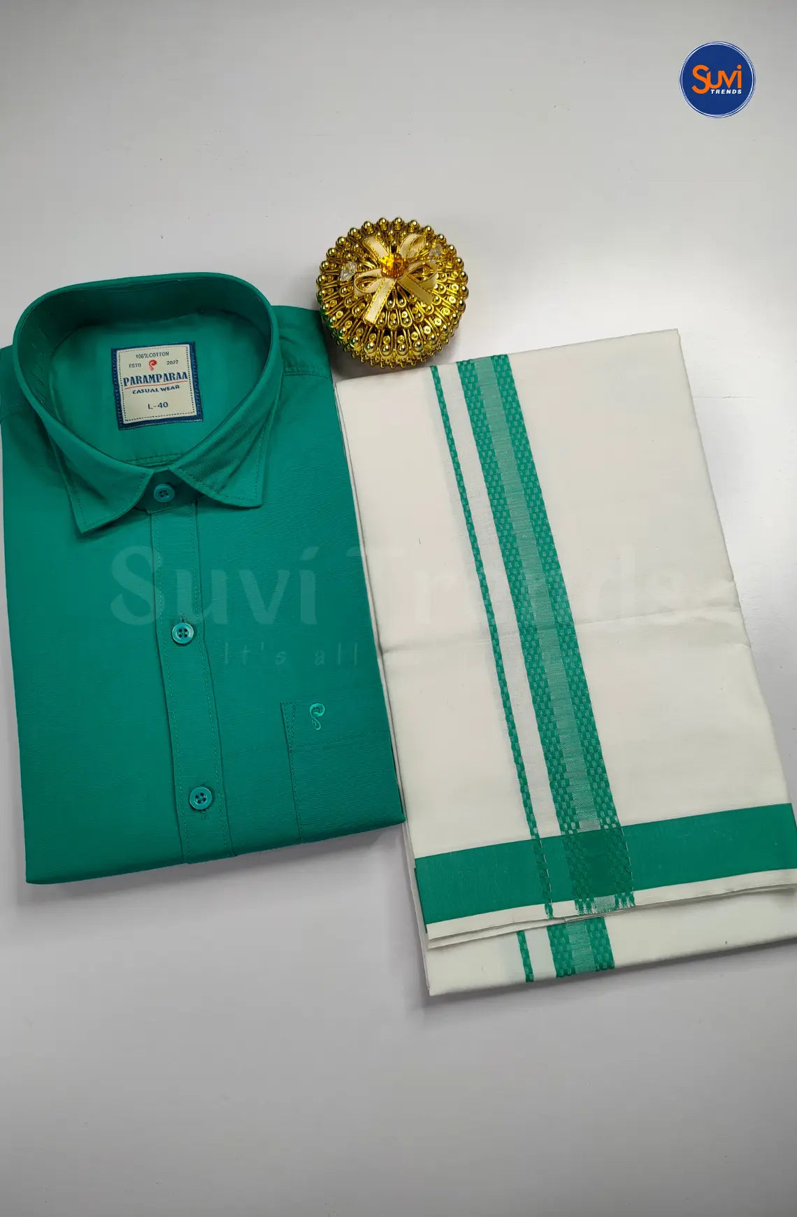 Indo Organic Men's Cotton Shirt And Dhoti Set - Rama