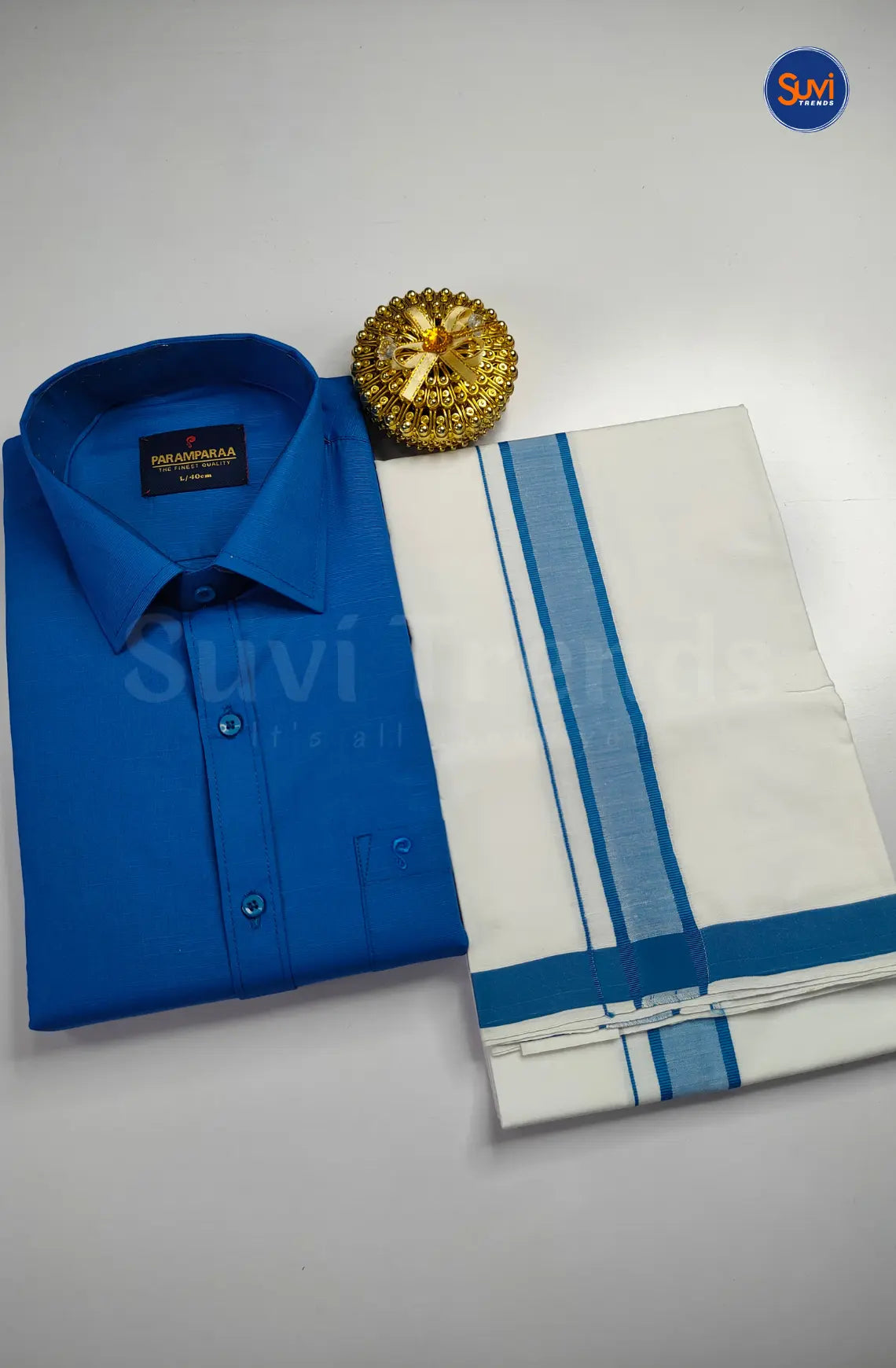 Indo Organic Men's Cotton Shirt And Dhoti Set - Royal Blue