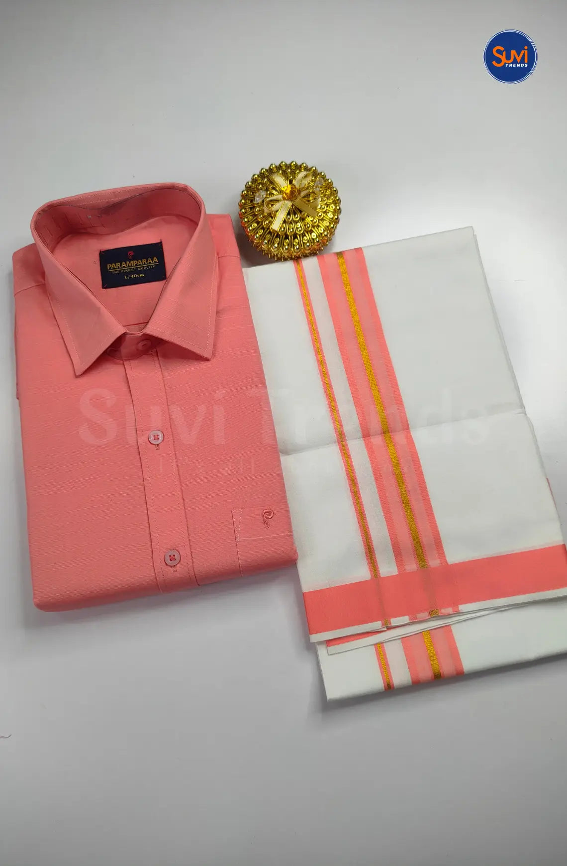 Indo Organic Men's Cotton Shirt And Dhoti Set - Bright Peach