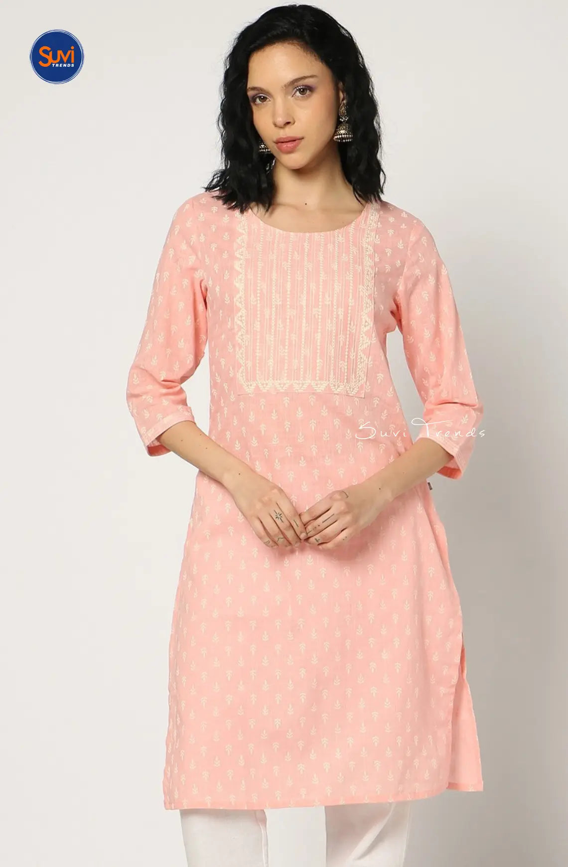 Yoke Embroidered Straight Kurta - Light Pink