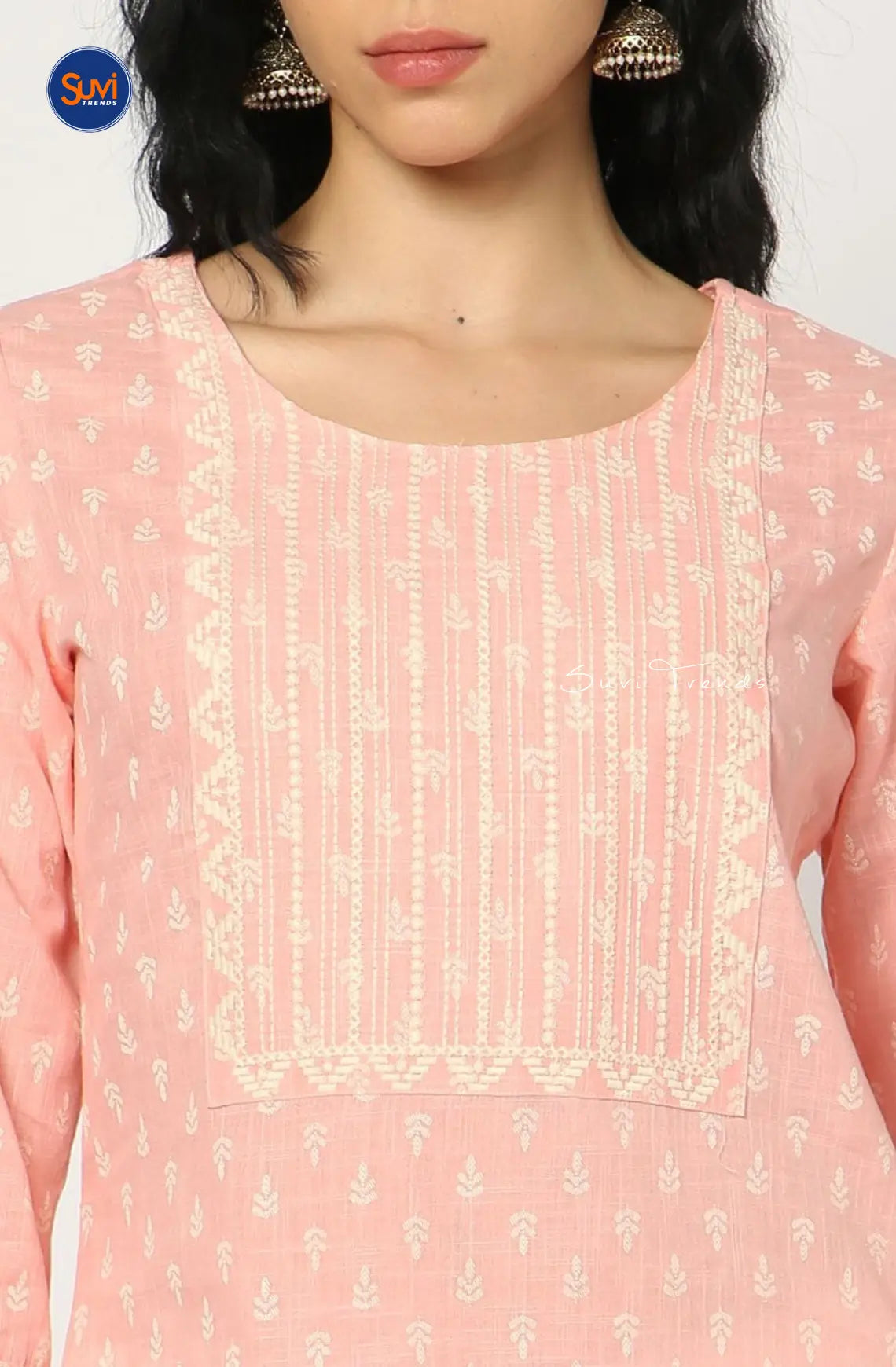 Yoke Embroidered Straight Kurta - Light Pink