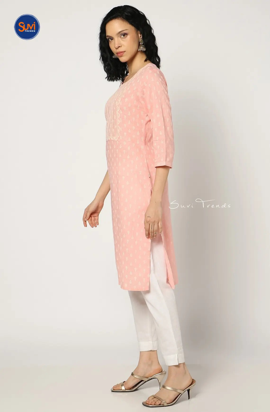 Yoke Embroidered Straight Kurta - Light Pink