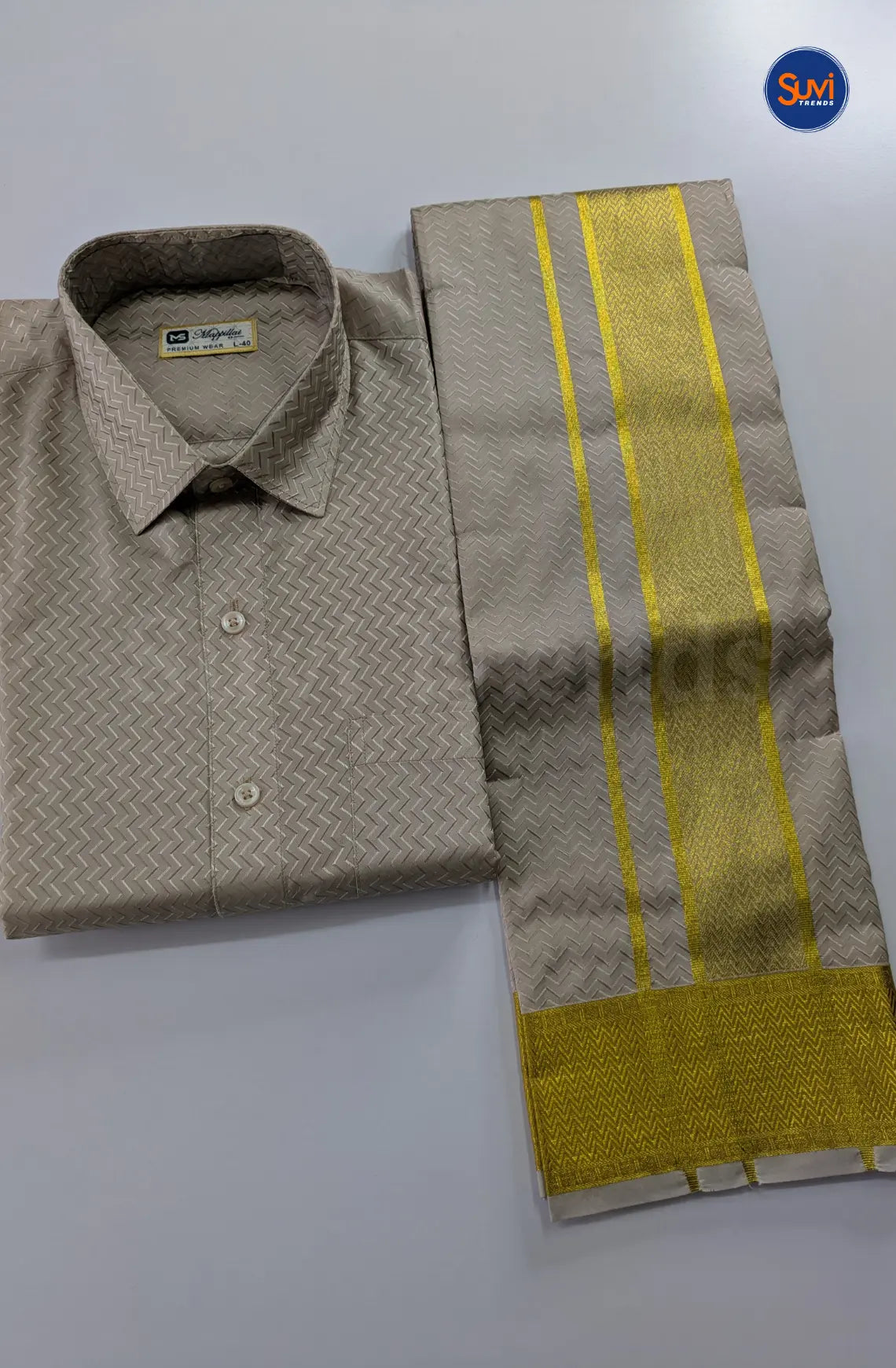 Luxury Embossed Dhoti Set Woven With Gold Zari - Grey