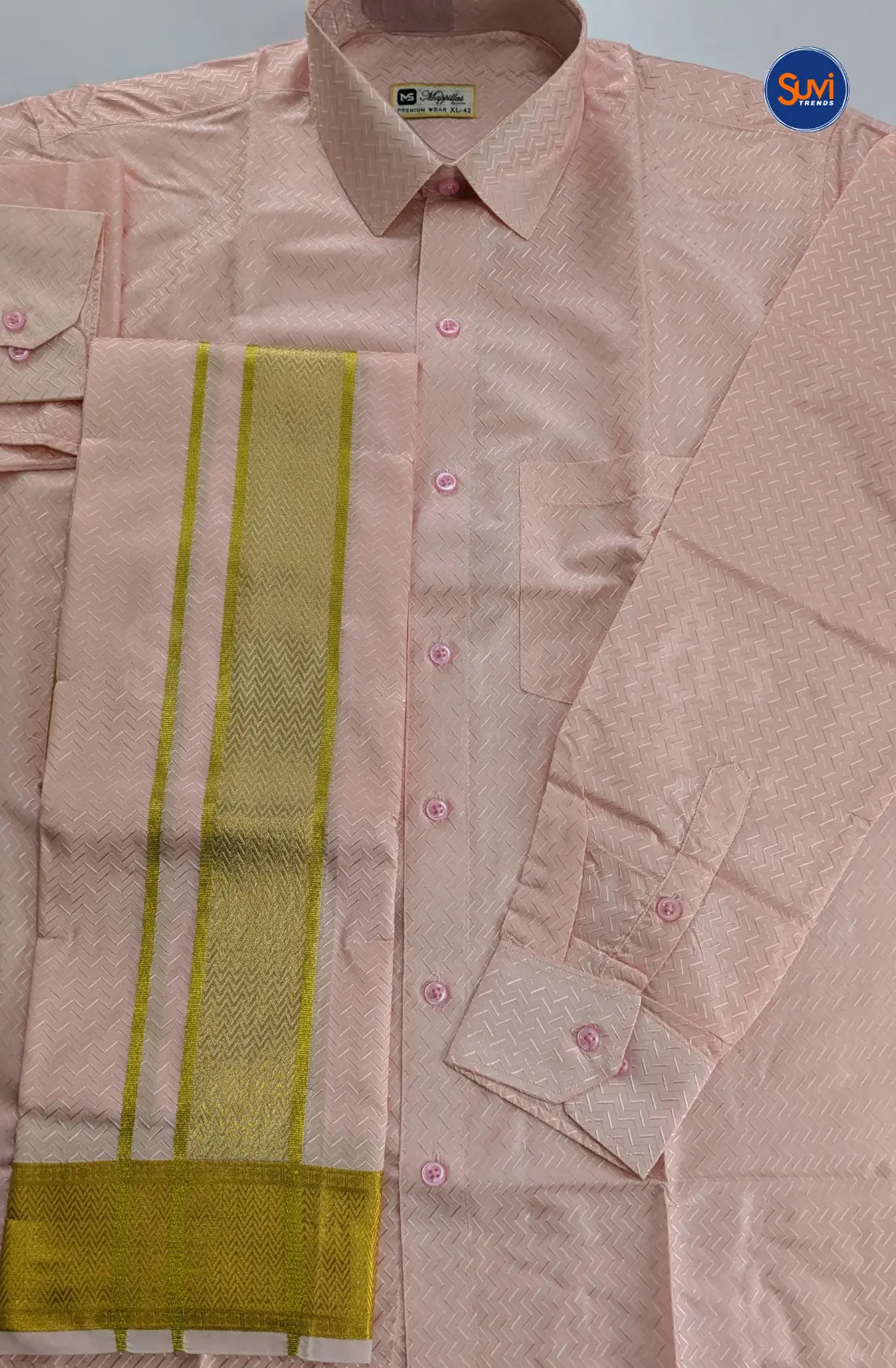 Luxury Embossed Dhoti Set Woven With Gold Zari - Pink