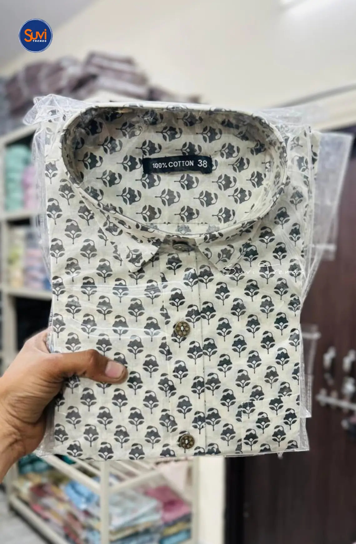 Men's Printed Cotton Shirt - Off White