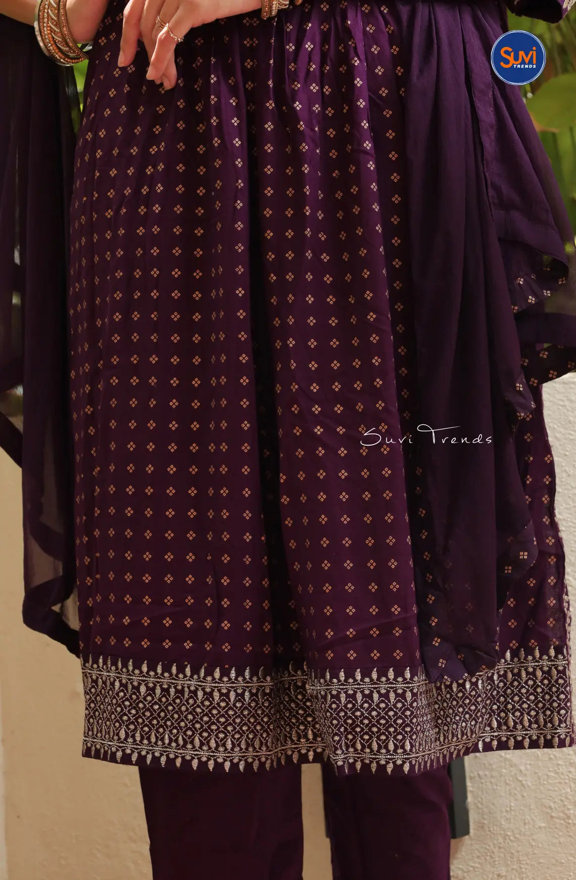Polka Dot Anarkali Set with Dupatta - Purple