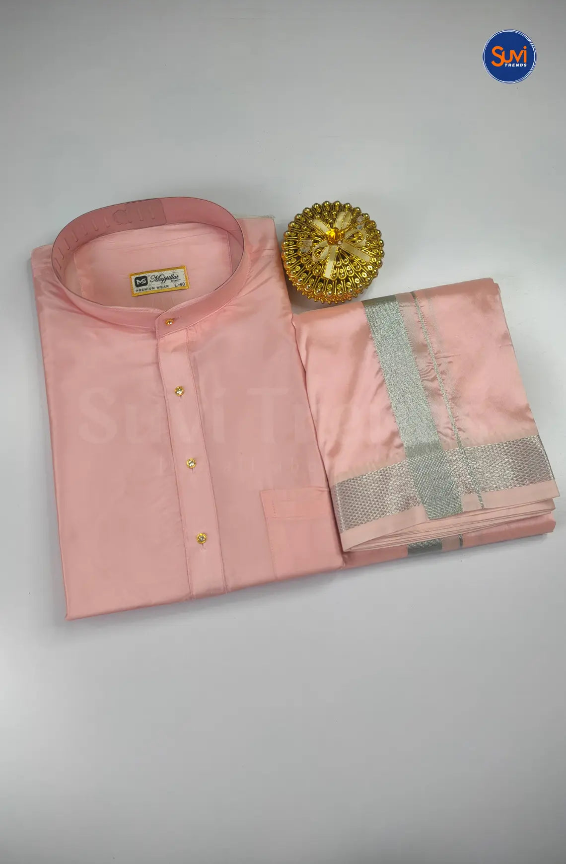 Premium Art Silk Kurta And Dhoti set - Pink
