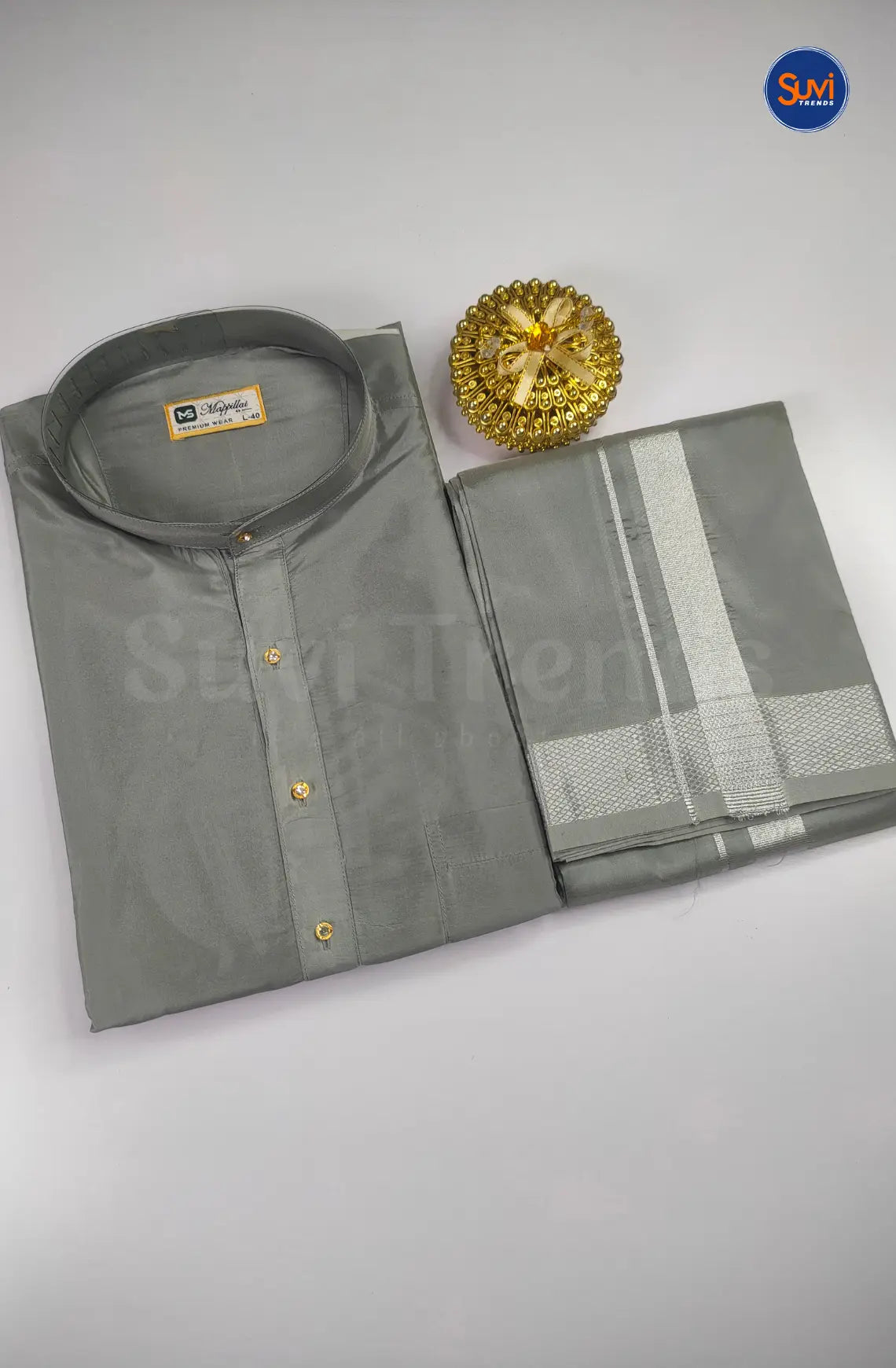 Premium Art Silk Kurta And Dhoti set - Steel Grey