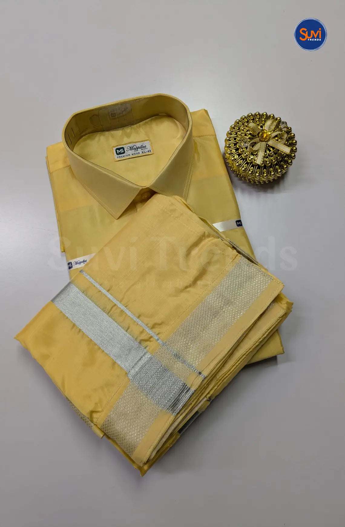 Premium Japan Silk Dhoti Set - Champagne