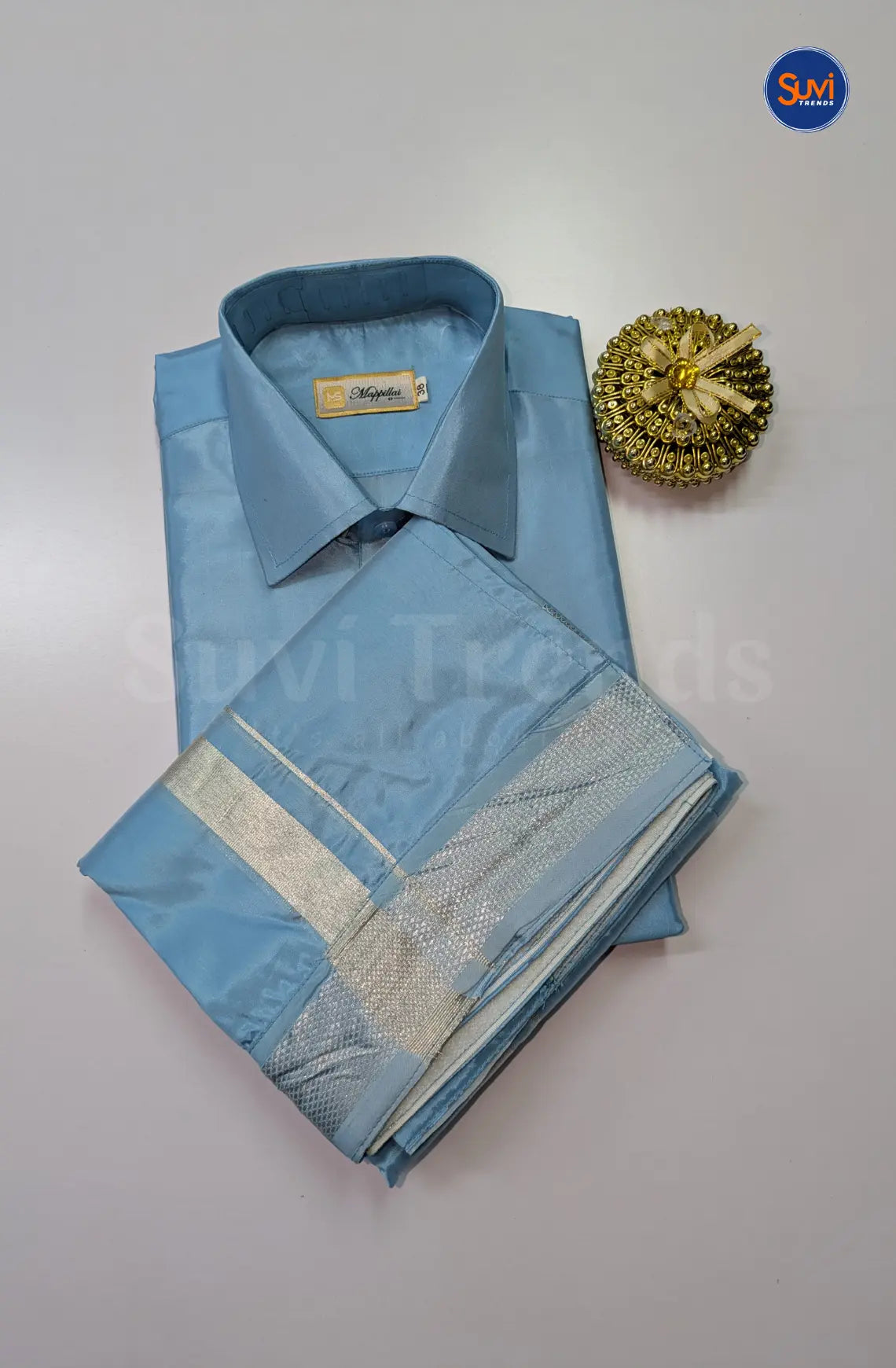 Premium Japan Silk Dhoti Set - Sky Blue