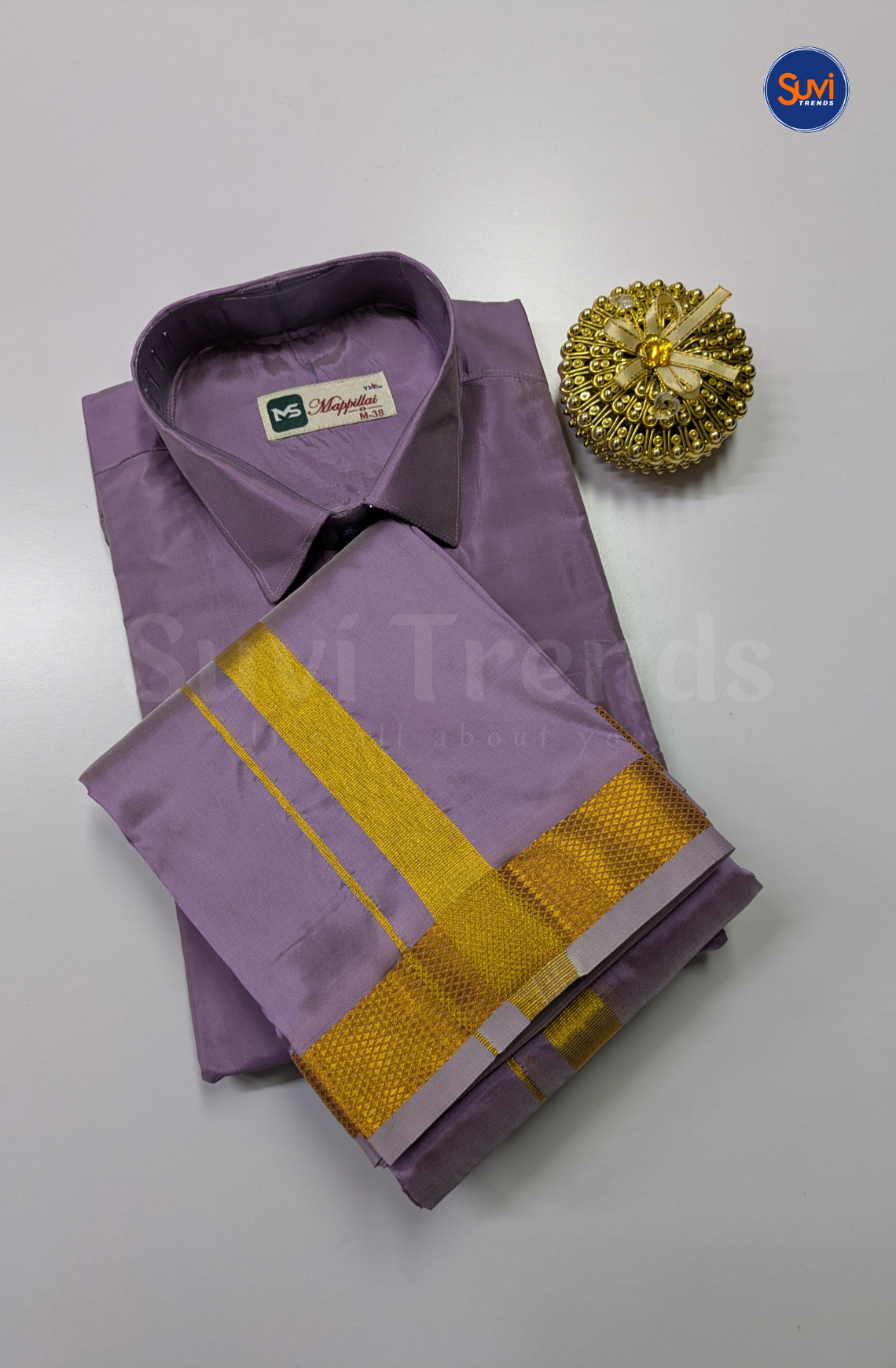 Premium Japan Silk Dhoti Set with Gold Zari - Dark Lavender