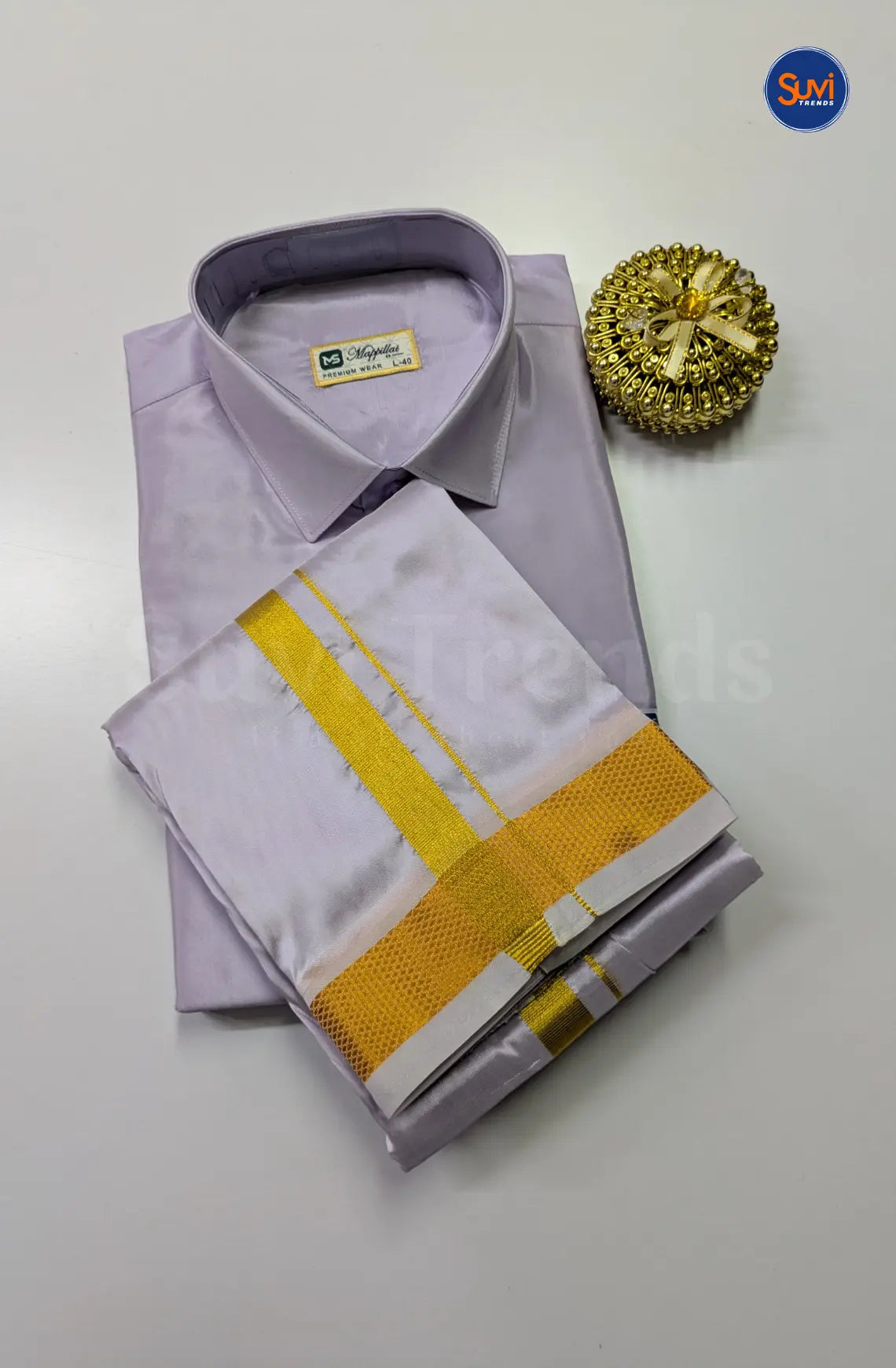 Premium Japan Silk Dhoti Set with Gold Zari - Lavender