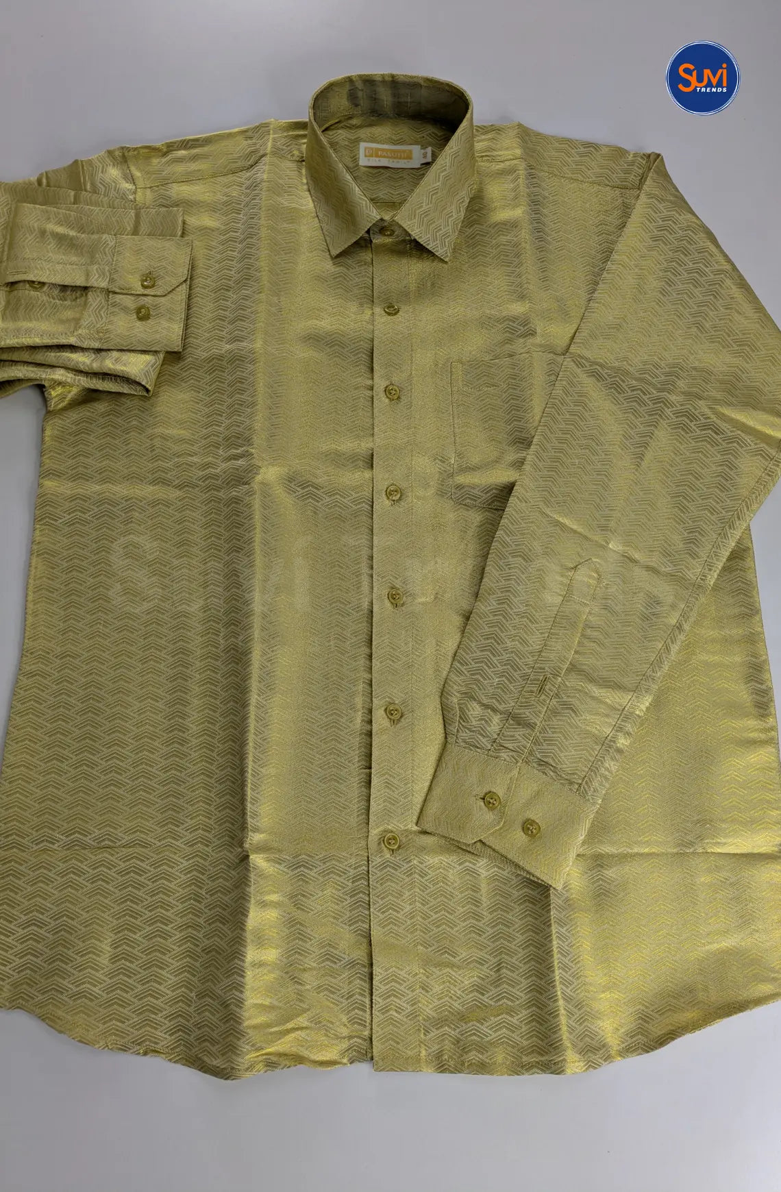 Premium Men's Wedding Tissue Silk Dhoti Set - Gold 2