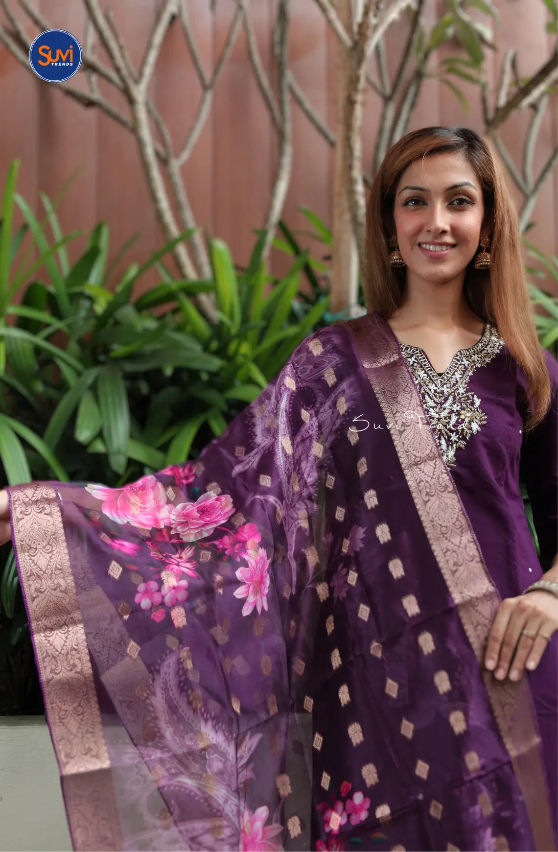 Premium Muslin Suit Set - Wine