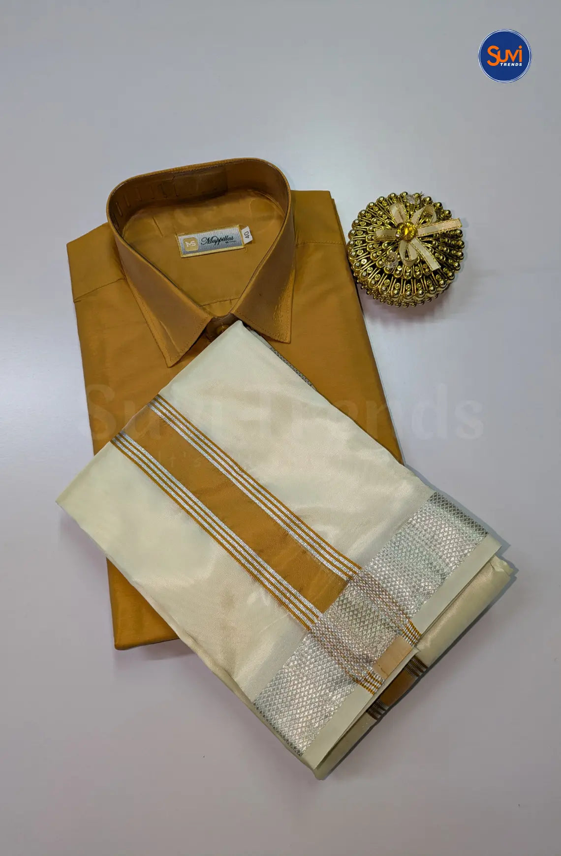 Premium Silk Dhoti Set with Colour Zari - Gajal Gold