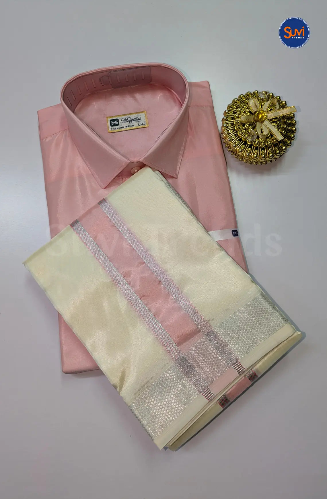 Premium Silk Dhoti Set with Colour Zari - Pink