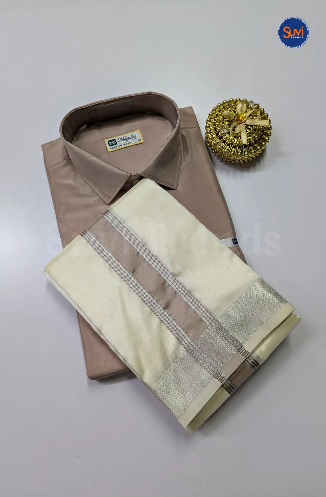 Premium Silk Dhoti Set with Colour Zari - Sandstone