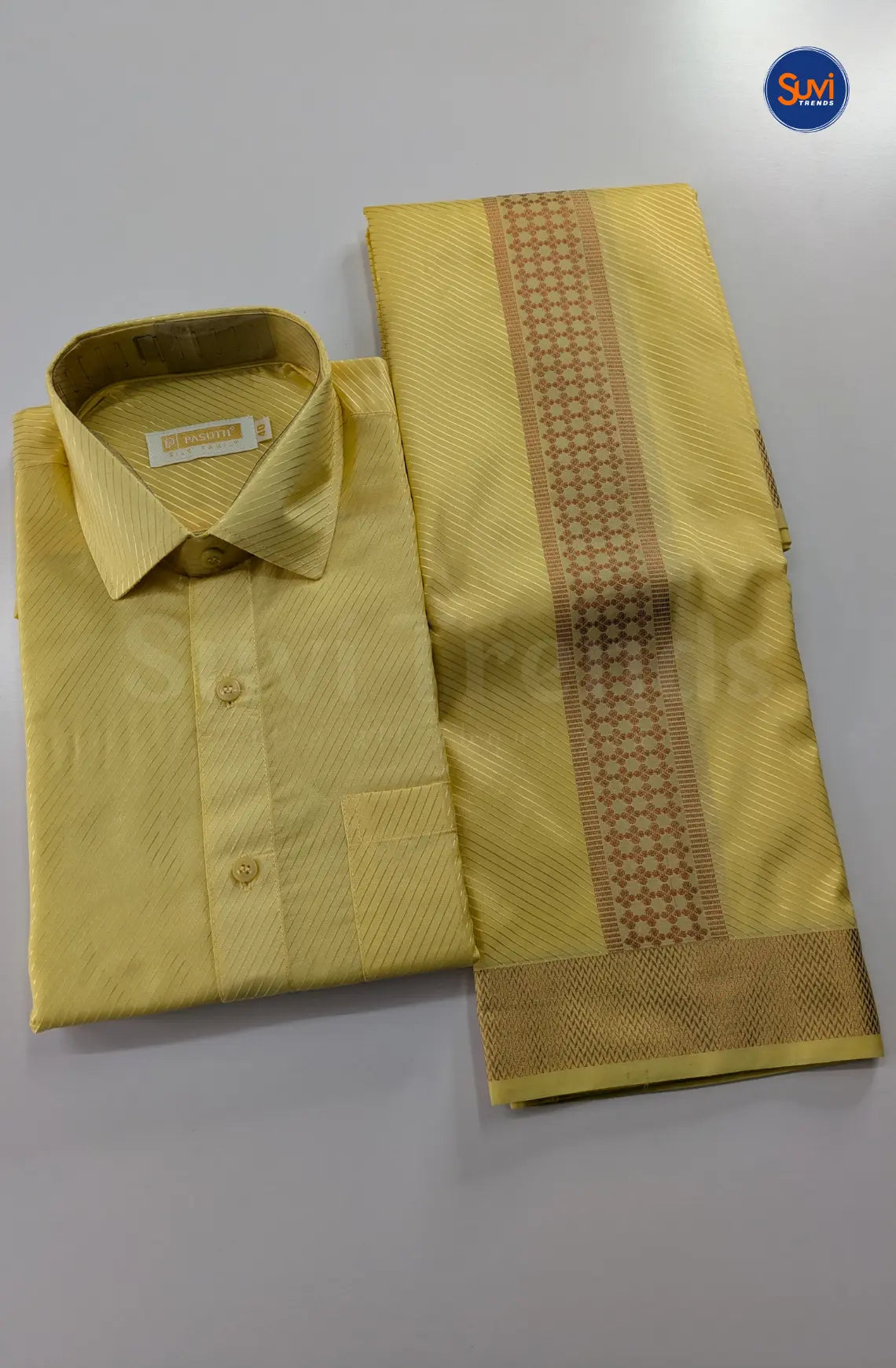 Premium Stripes Men's Dhoti Set - Champagne
