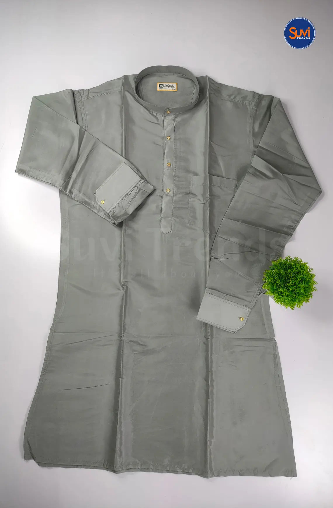 Premium Art Silk Kurta And Dhoti set - Steel Grey