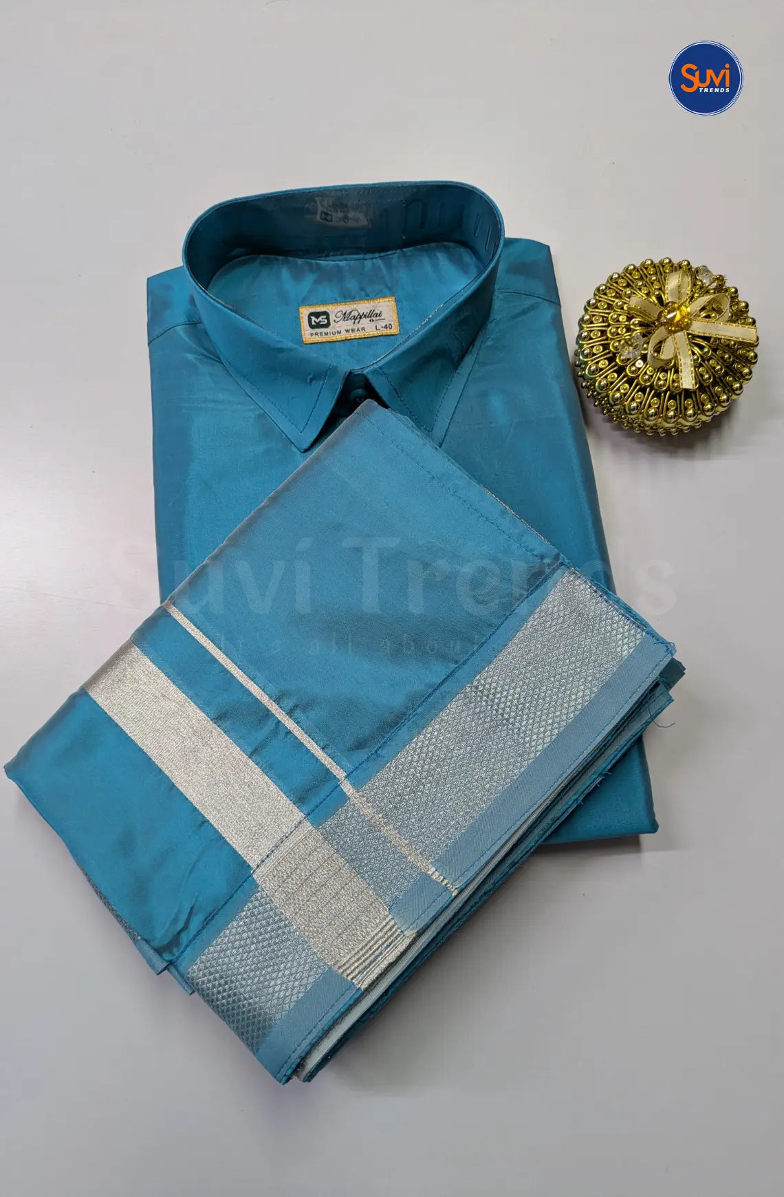 Premium Japan Silk Dhoti Set - Aqua Blue