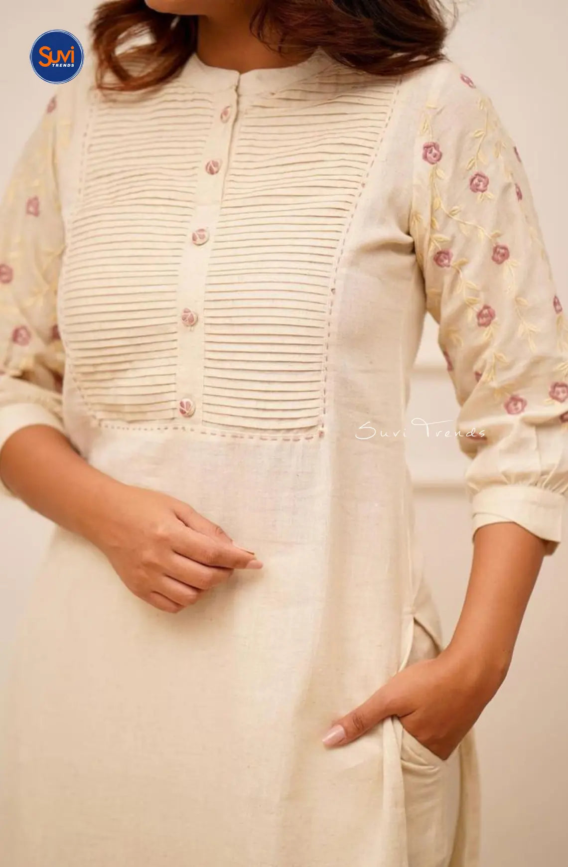 Pure Cotton Embroidered Kurta with Pant - Off White