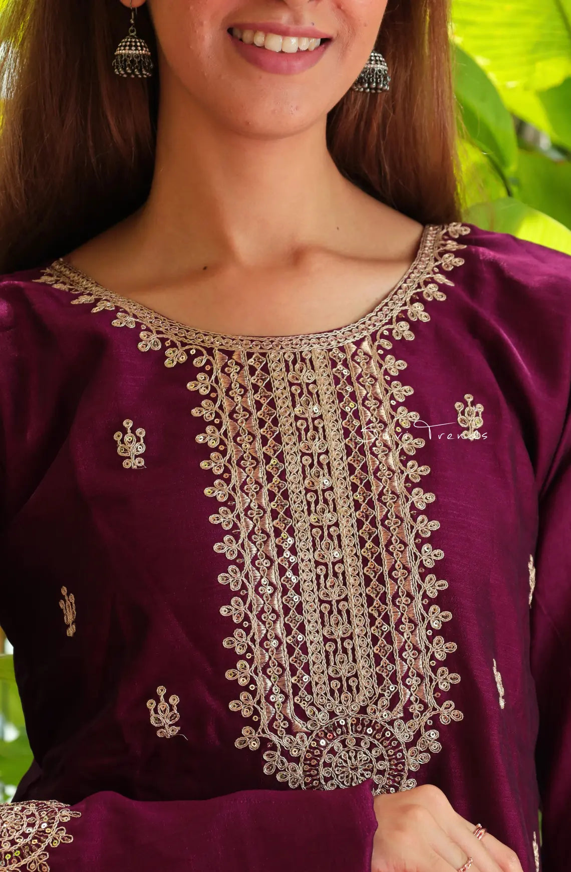 Pure Muslin Suit Set with Heavy Embellishment - Magenta