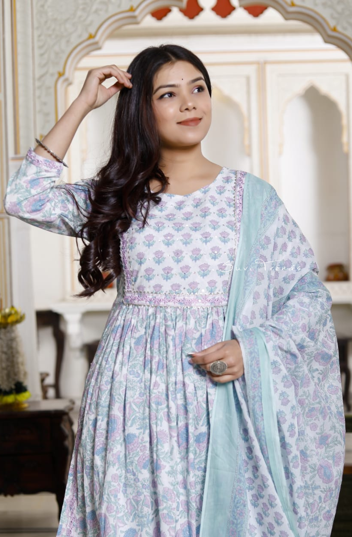 All Over Floral Printed Suit Set - Green & Pink