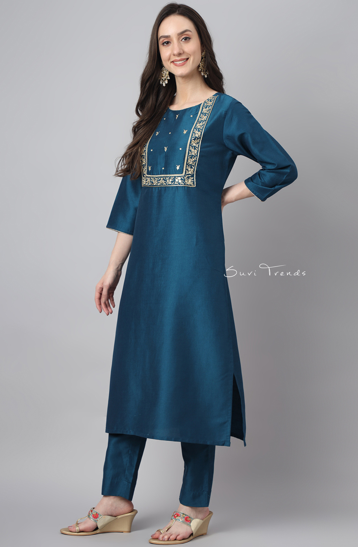Solid Kurta Set - Teal
