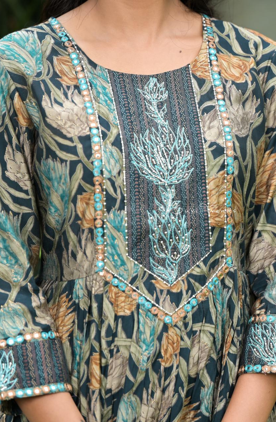 Digital Printed Kurta Set - Grey & Green