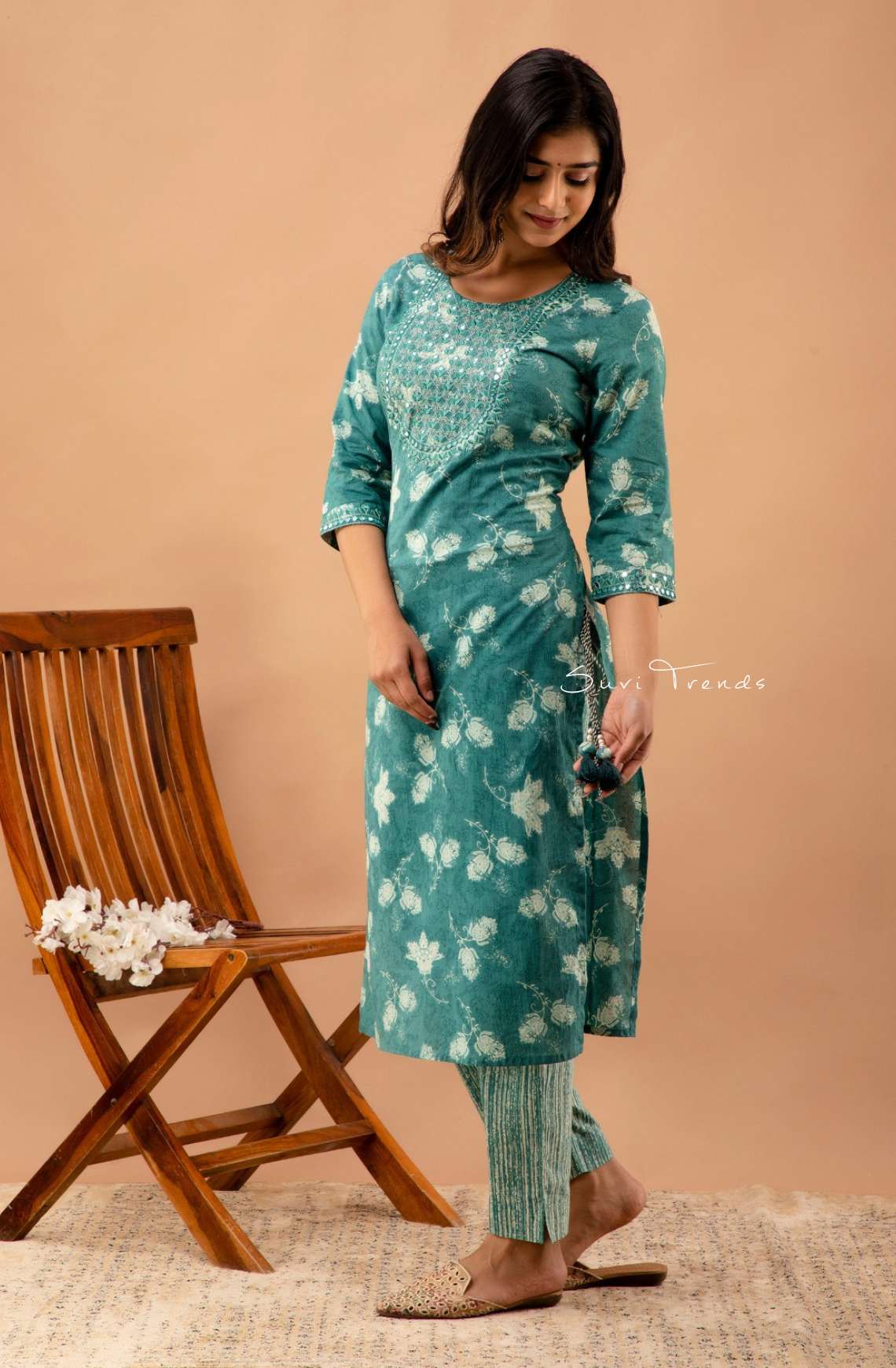 Floral Printed Pure Cotton Suit Set - Green