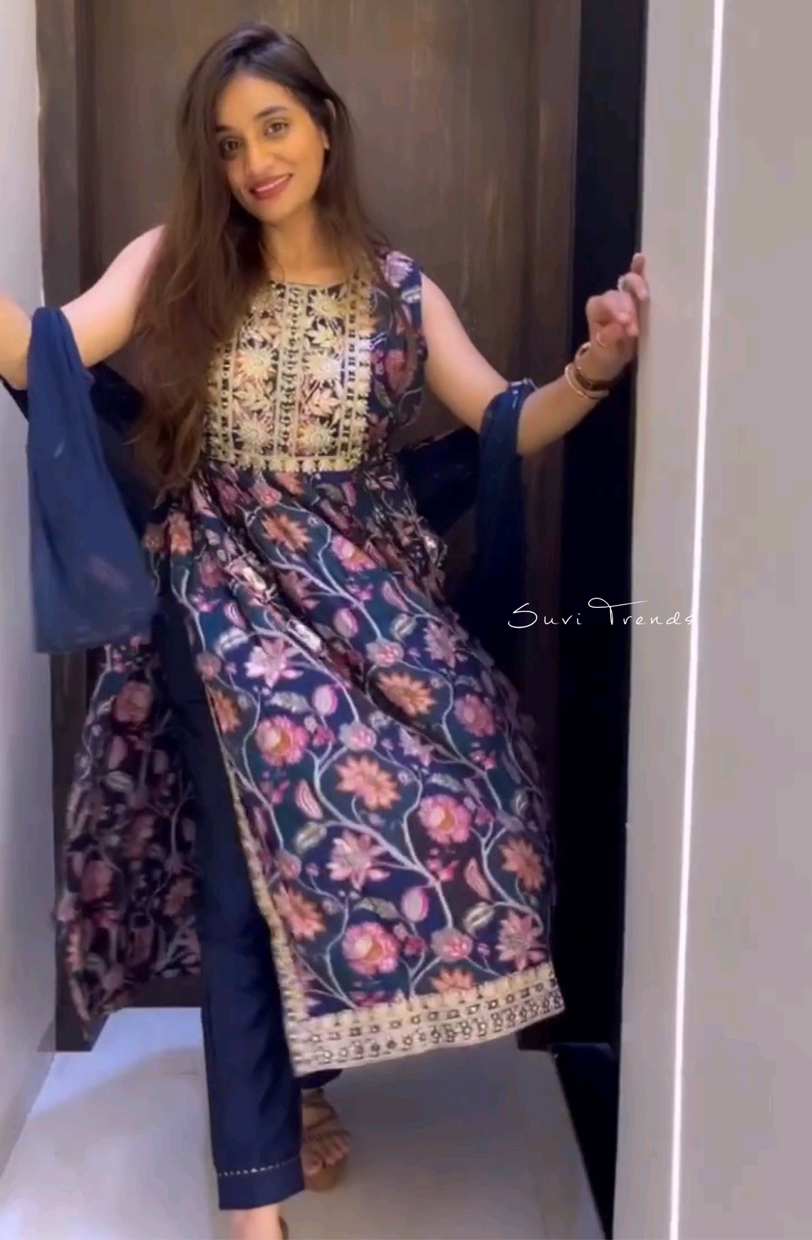 Floral Printed Designer Kurta Set - Purple