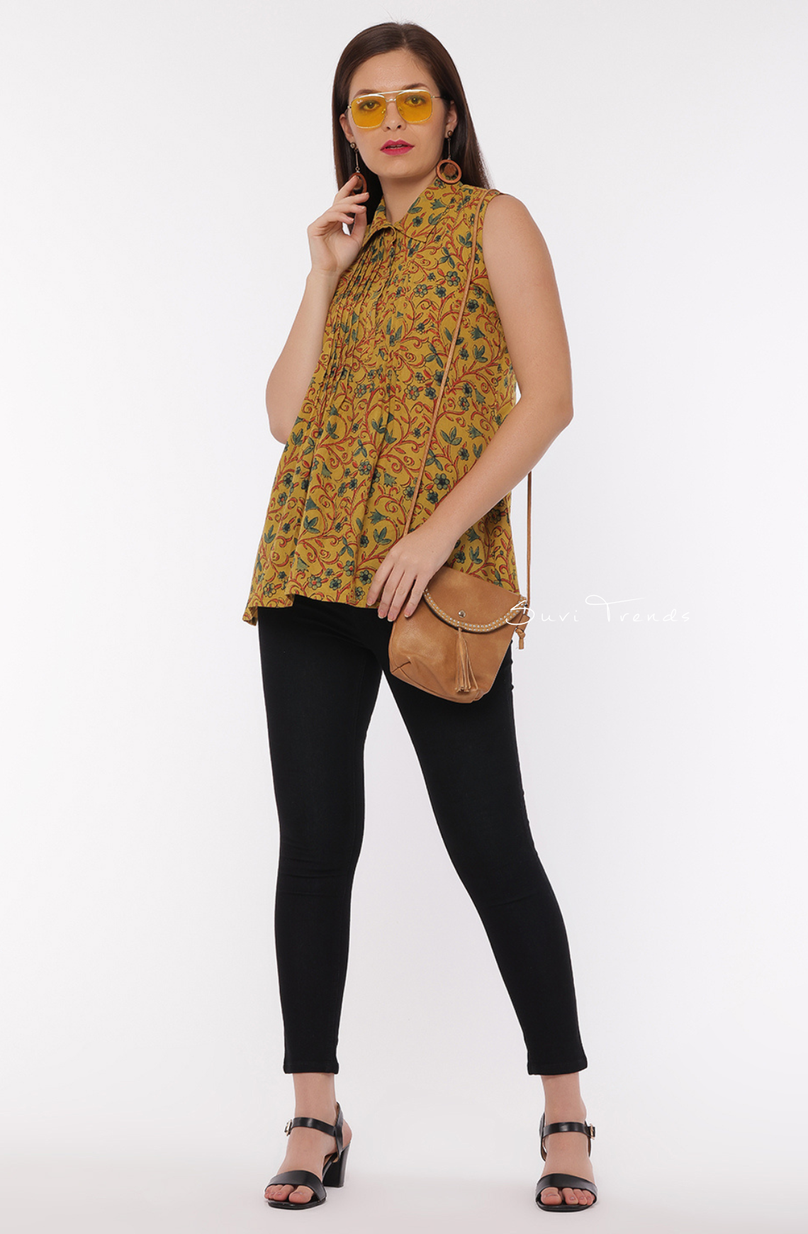 Natural Dyed Ajrakh Short Top - Mustard