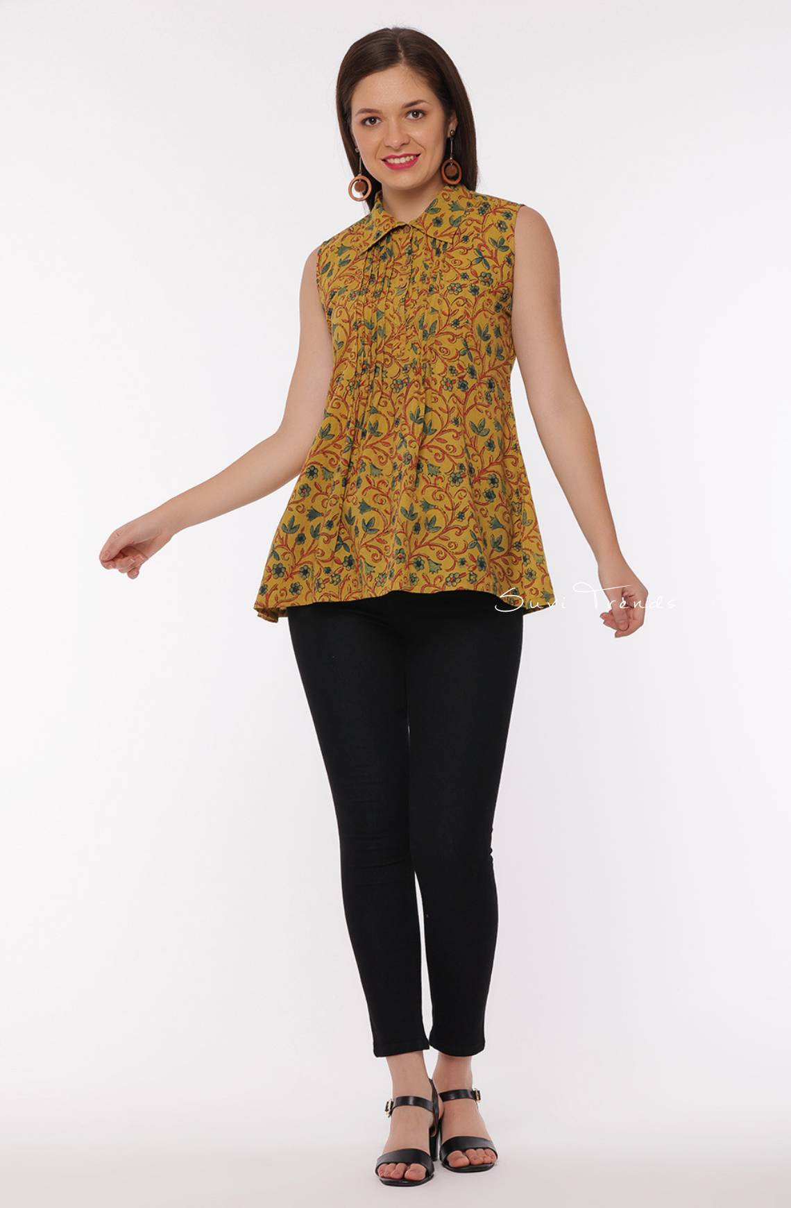 Natural Dyed Ajrakh Short Top - Mustard