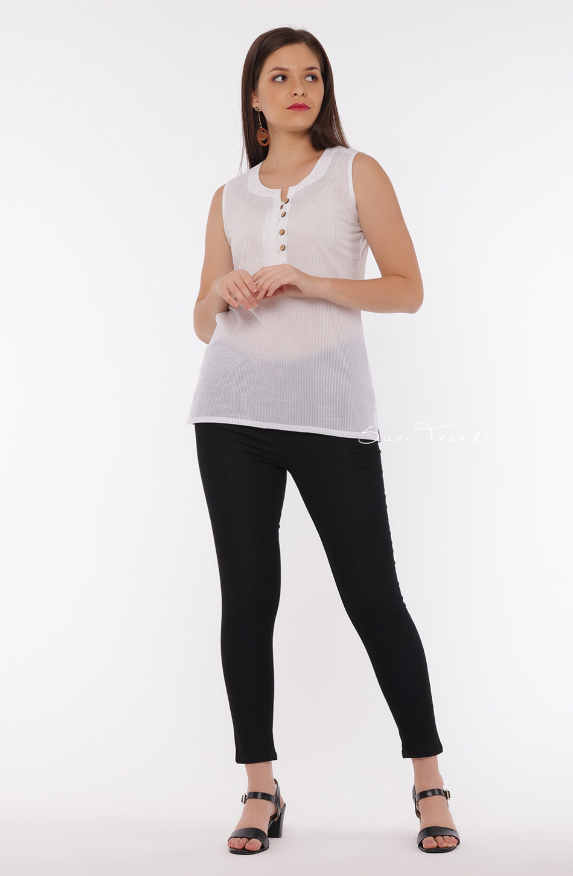 Cotton Khasid Sleeveless Top - White