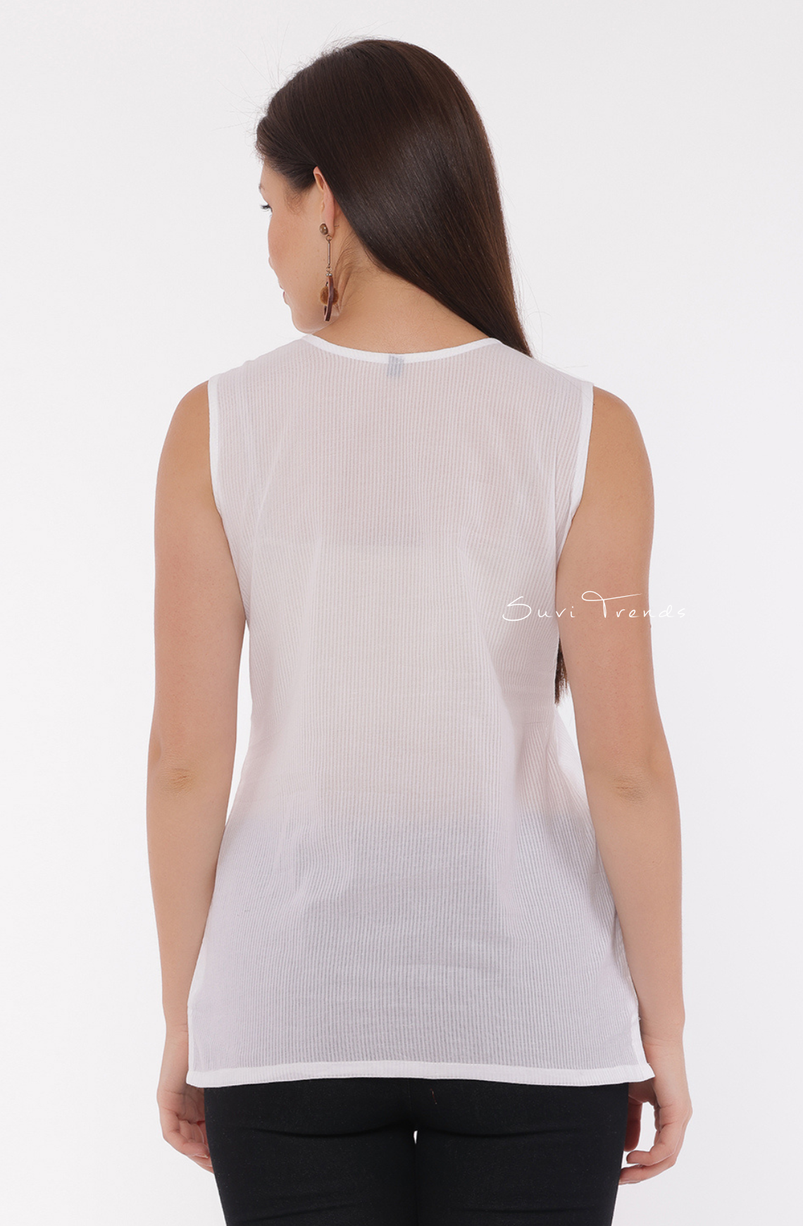Cotton Khasid Sleeveless Top - White