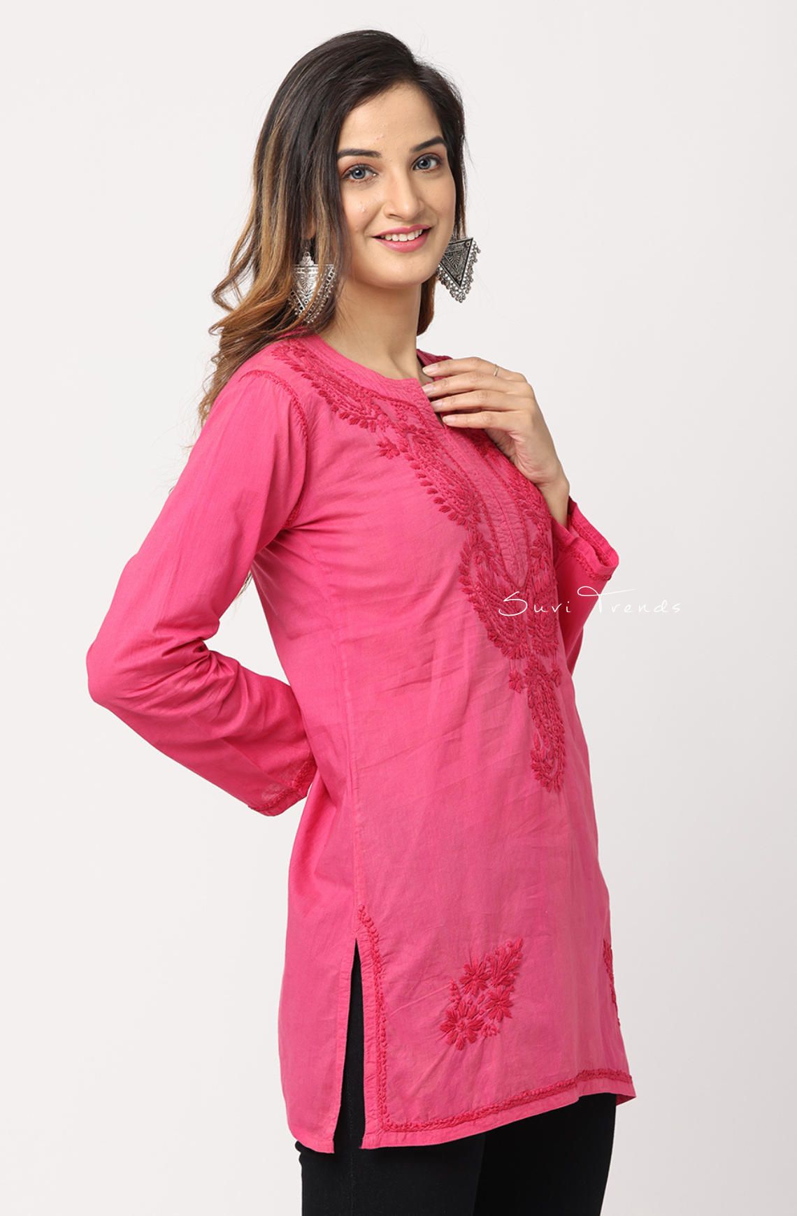 Lucknowi Chikankari Top - Fuchsia