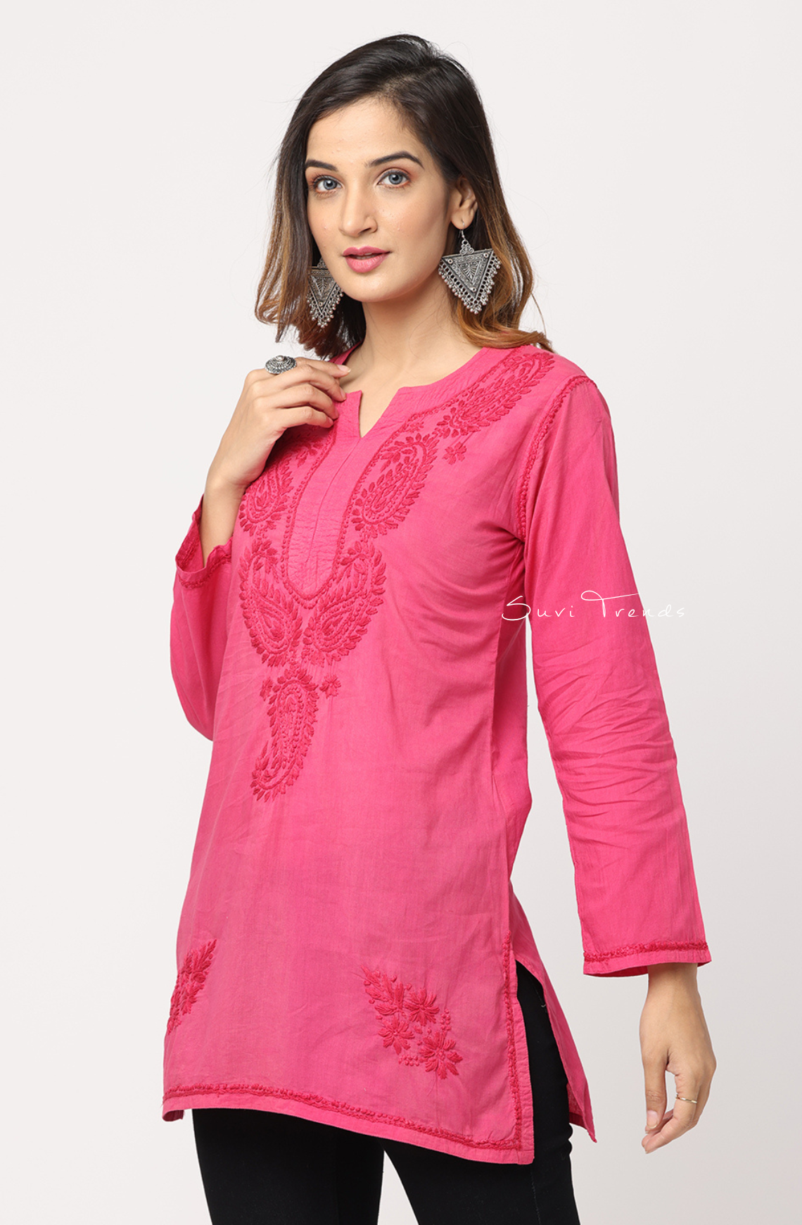 Lucknowi Chikankari Top - Fuchsia