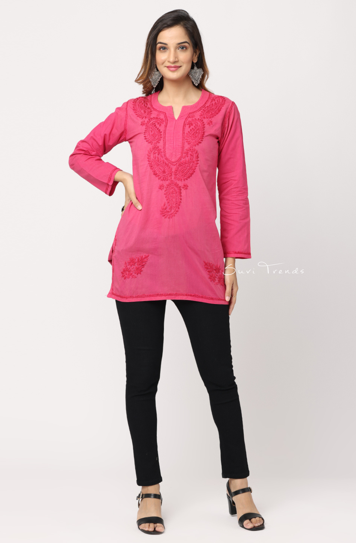Lucknowi Chikankari Top - Fuchsia