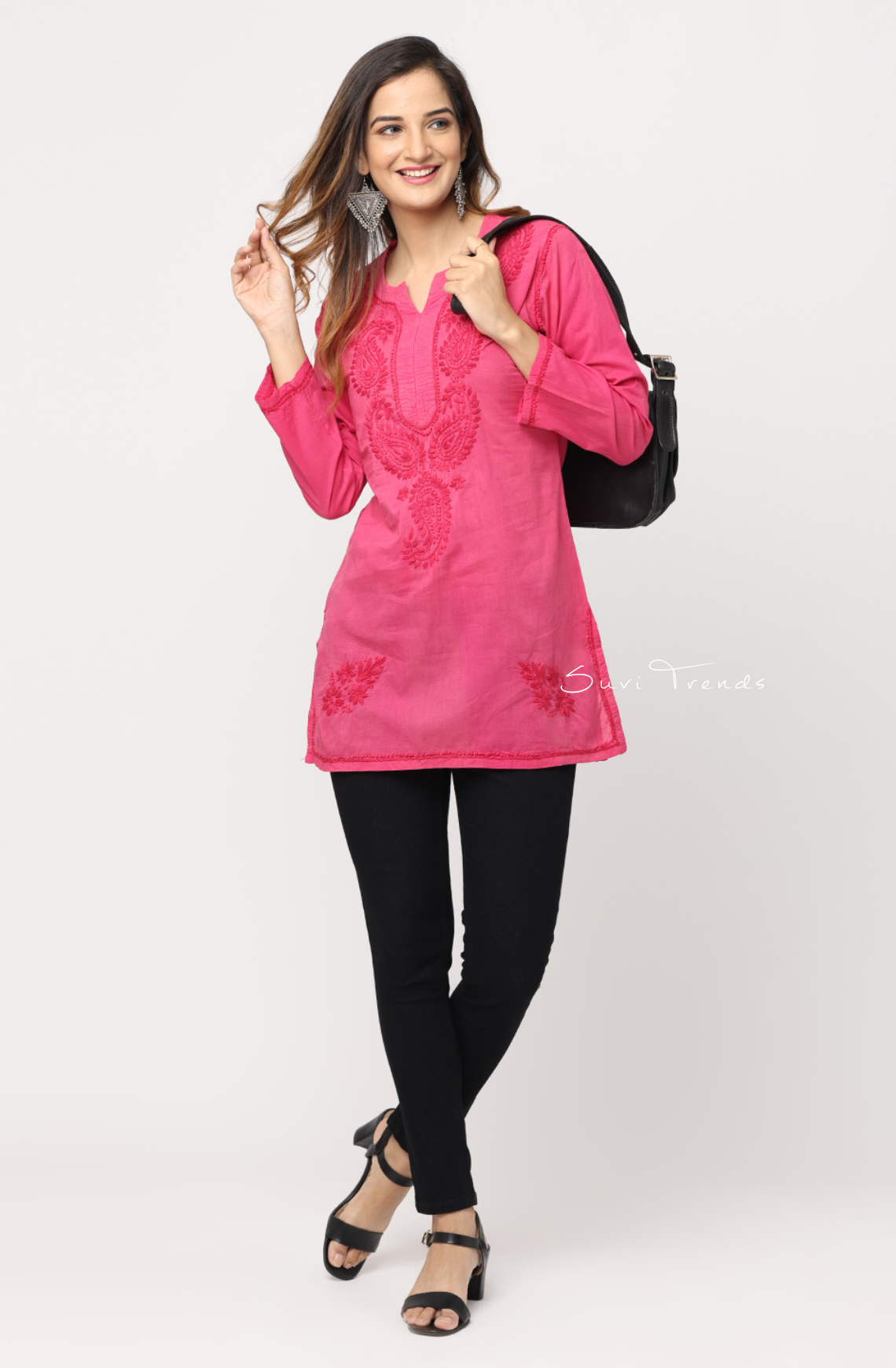 Lucknowi Chikankari Top - Fuchsia
